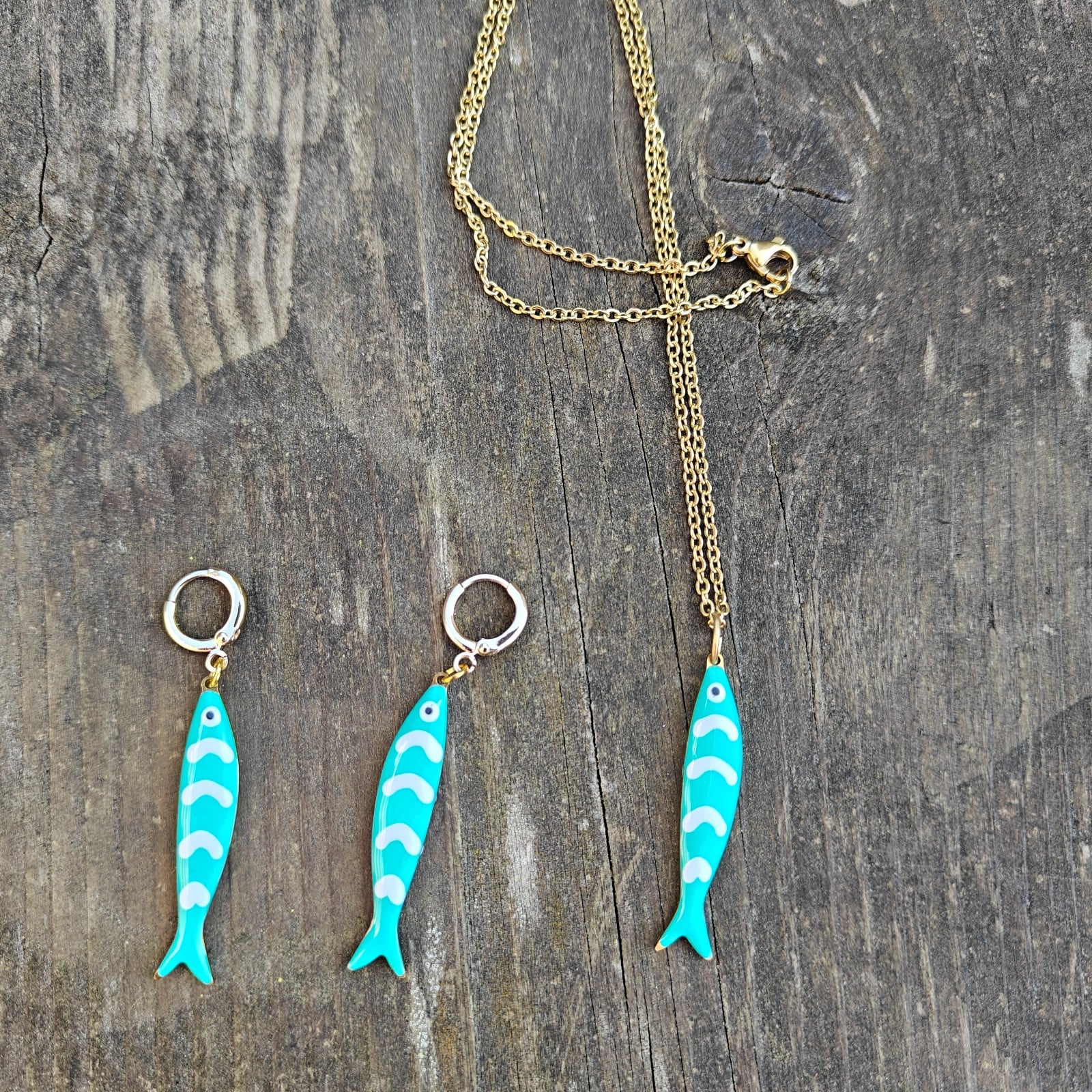 Fish ketting en oorbellen set
