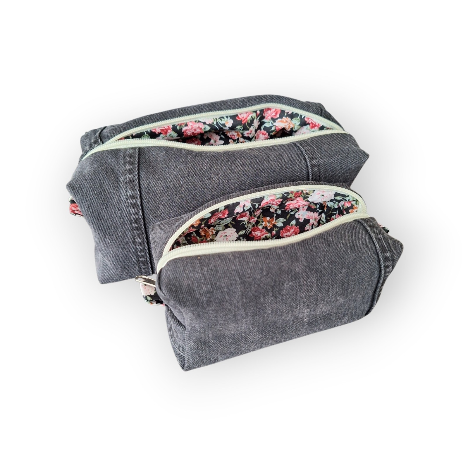 Make-up/toilettassen maat L & S van gerecycled jeans