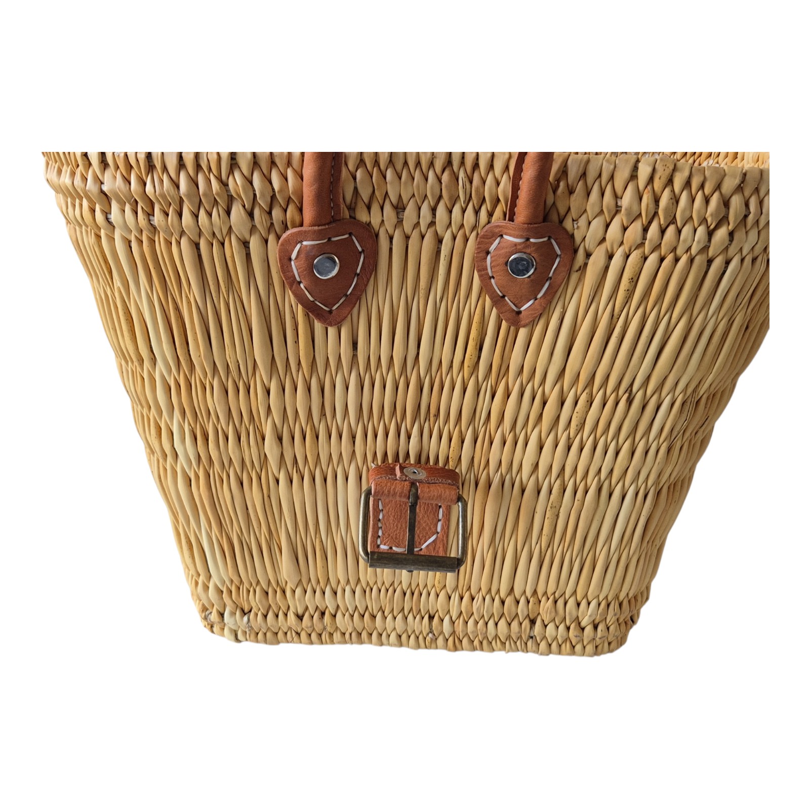 Boho Straw Bag with Leather Handles -Closure | Handmade Beach Bag - M… - 132547 Boho Straw Bag with Leather Handles -Closure | Handmade Beach Bag - Market Tote | Summer Shoulder Bag | Unique Boho Gift for Her