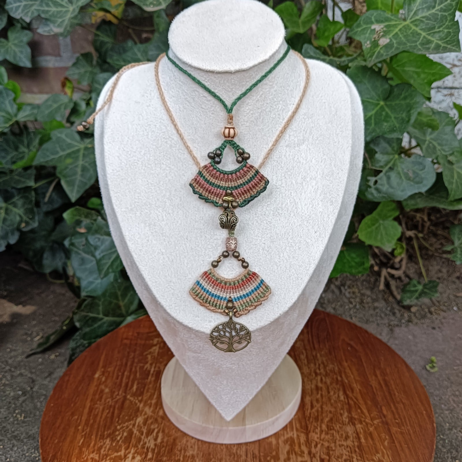 Earth Spirit Amulet Ketting - 132032 Earth Spirit – Handgemaakte Micro Macramé Amulet Ketting met Levensboom
