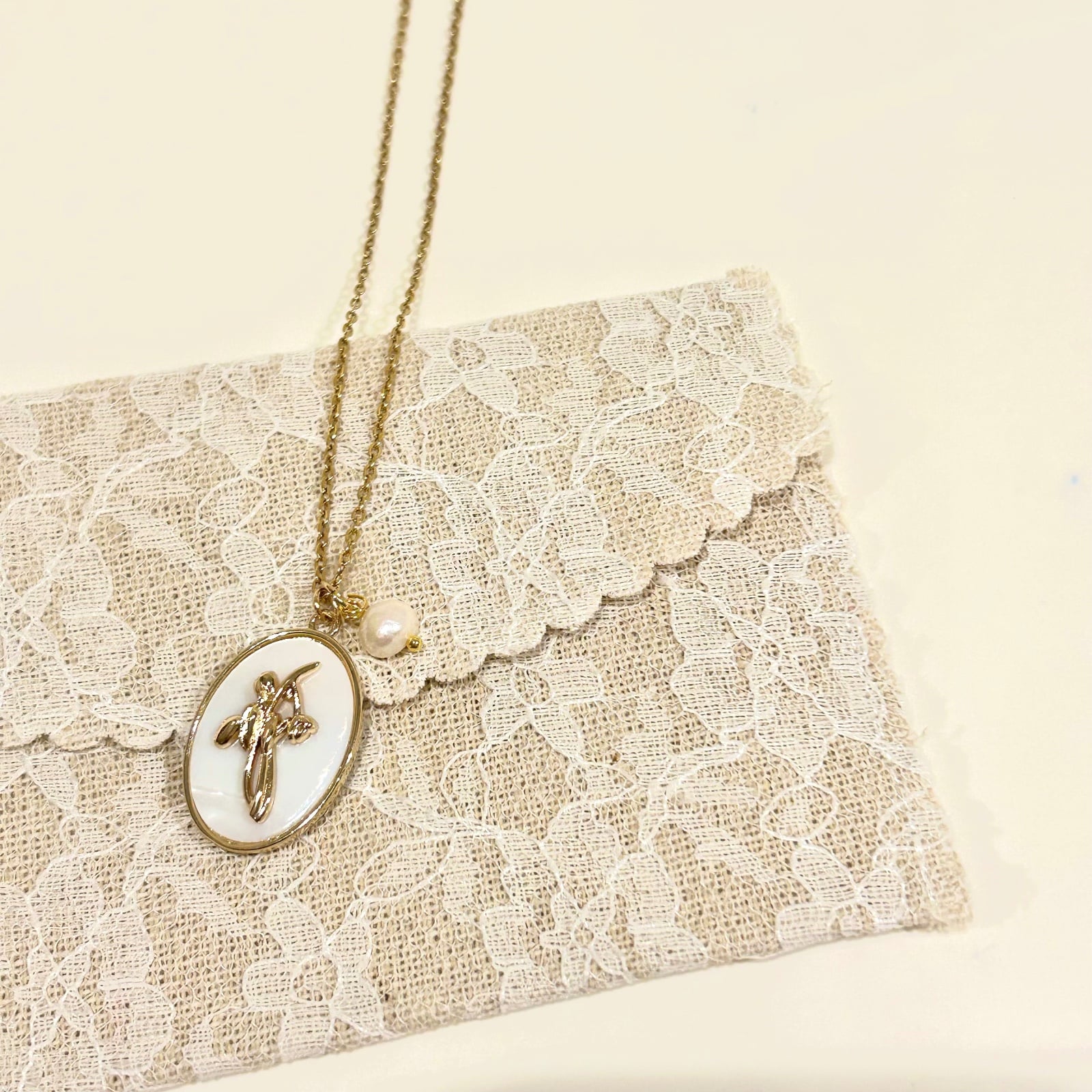 Golden Pearl Floral Necklace - Snowdrop✨ - 131564 Gouden Bloemenhalsketting met Parel – Sneeuwklokje ✨