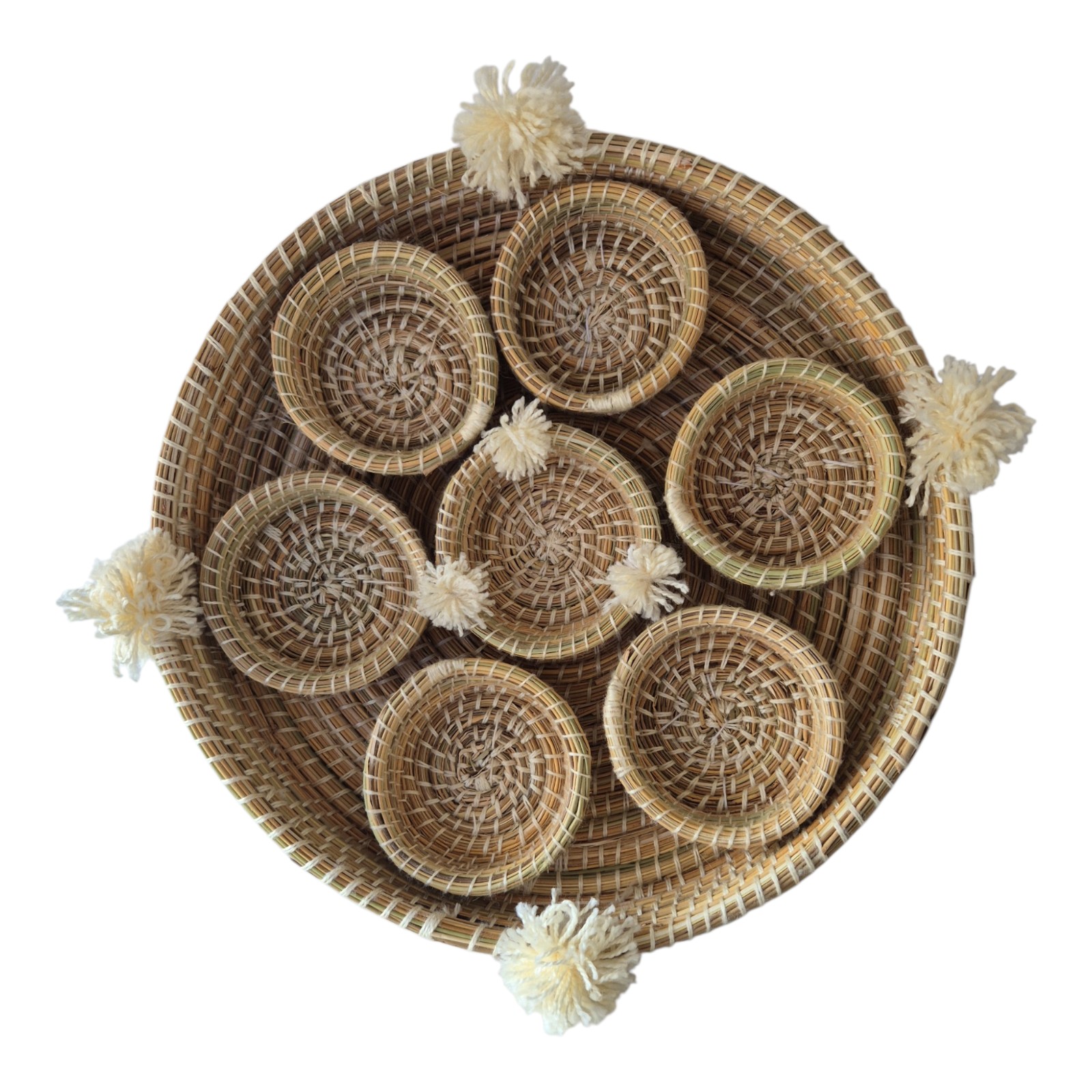 Handmade Berber Rattan Seagrass Bowl Set of 7, Moroccan Boho Baskets,… - 132572 Handmade Berber Rattan Seagrass Bowl Set of 7, Moroccan Boho Baskets, Serving Trays, Woven Storage Basket, Unique Home Decor Gift