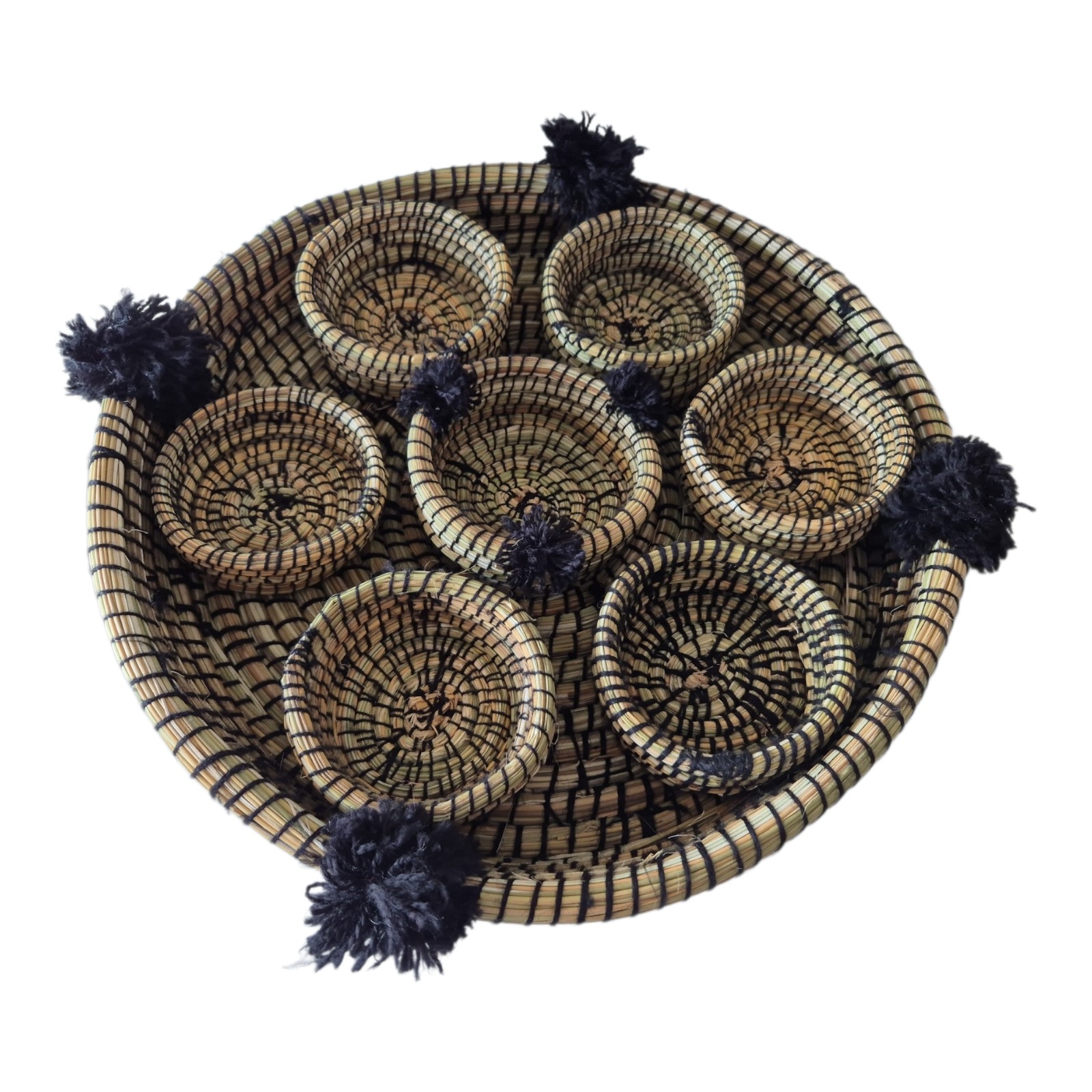 Handmade Berber Rattan Seagrass Bowl Set of 7, Moroccan Boho Baskets,… - 132573 Handmade Berber Rattan Seagrass Bowl Set of 7, Moroccan Boho Baskets, Serving Trays, Woven Storage Basket, Unique Home Decor Gift