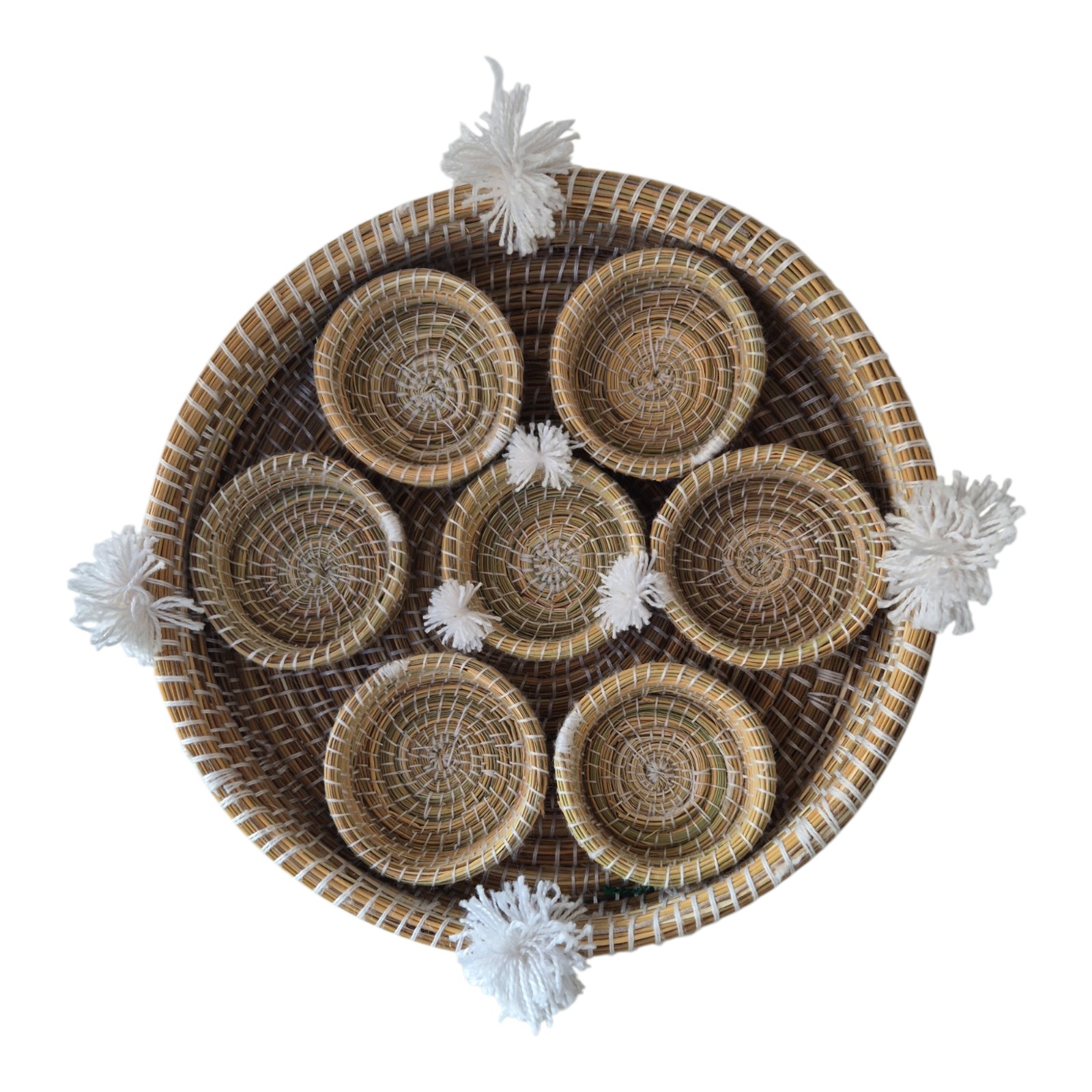 Handmade Berber Rattan Seagrass Bowl Set of 7, Moroccan Boho Baskets,… - 132575 Handmade Berber Rattan Seagrass Bowl Set of 7, Moroccan Boho Baskets, Serving Trays, Woven Storage Basket, Unique Home Decor Gift