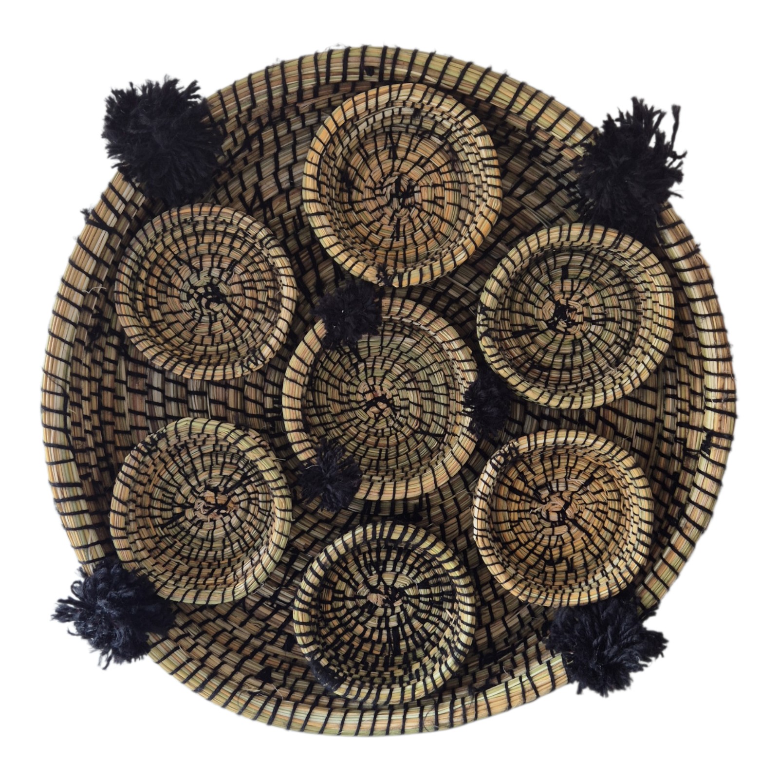 Handmade Berber Rattan Seagrass Bowl Set of 7, Moroccan Boho Baskets,… - 132576 Handmade Berber Rattan Seagrass Bowl Set of 7, Moroccan Boho Baskets, Serving Trays, Woven Storage Basket, Unique Home Decor Gift