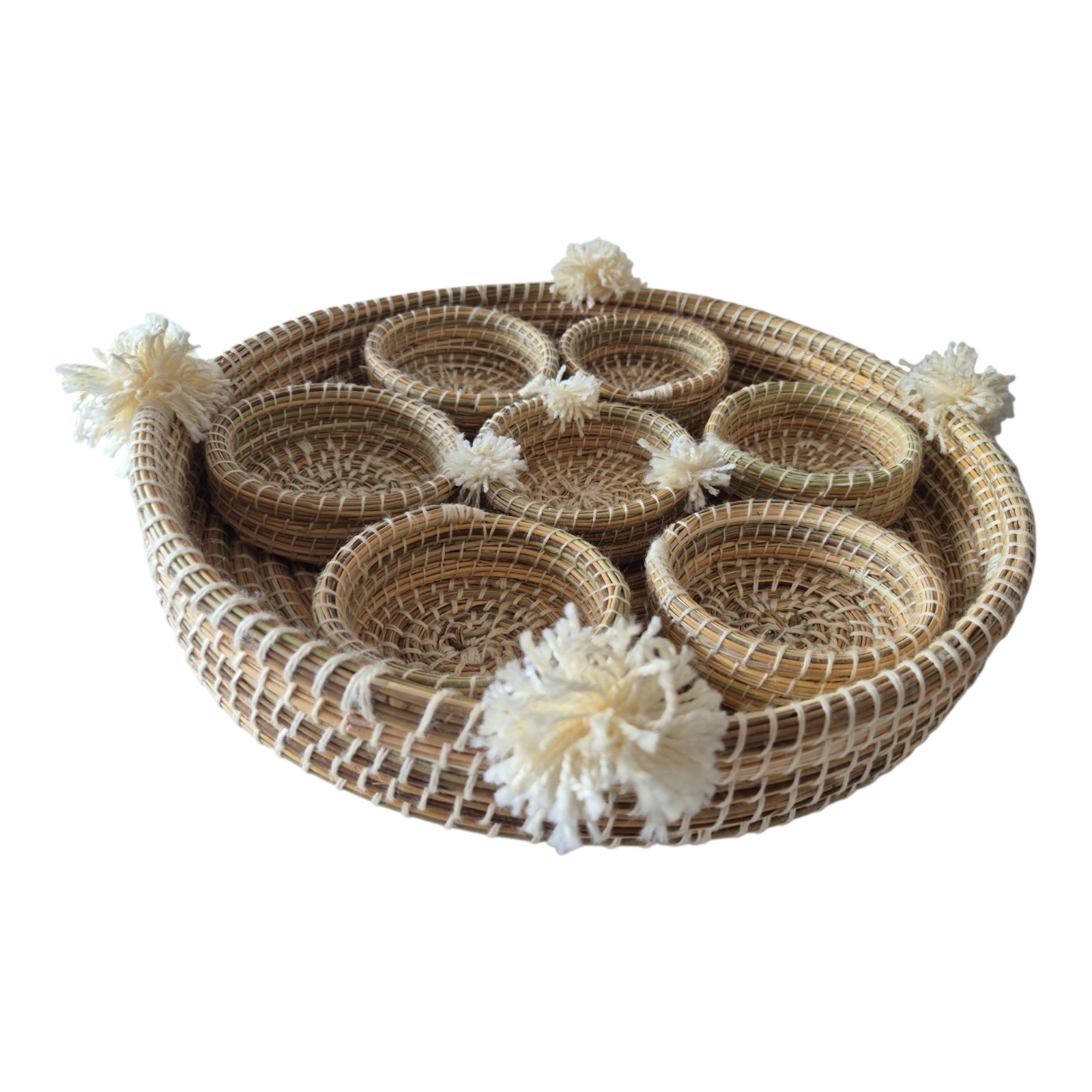 Handmade Berber Rattan Seagrass Bowl Set of 7, Moroccan Boho Baskets,… - 132577 Handmade Berber Rattan Seagrass Bowl Set of 7, Moroccan Boho Baskets, Serving Trays, Woven Storage Basket, Unique Home Decor Gift