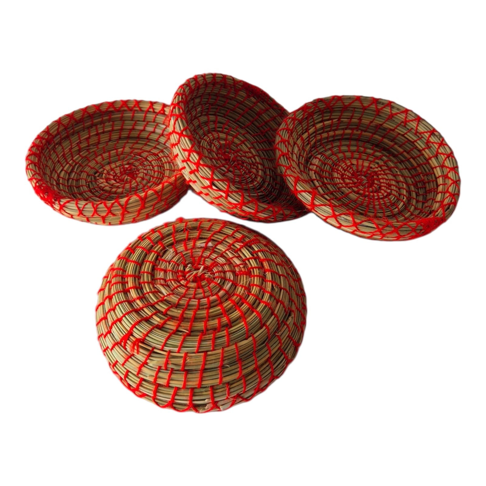 Handmade Berber Tuareg Basket Set of 4, Reed & Wool Moroccan Boho Dec… - 132586 Handmade Berber Tuareg Basket Set of 4, Reed & Wool Moroccan Boho Decor, Authentic Berber Basket, Woven Storage Basket, Unique Home