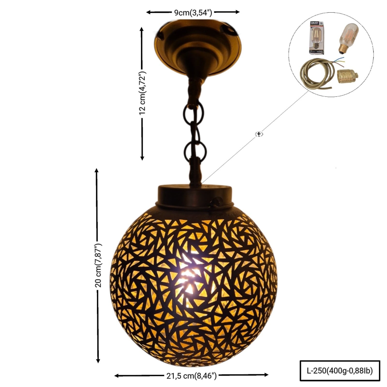 Handmade Moroccan Brass Pendant Light, Lotus Leaf Design, Art Deco Vintage Gold Patina, E27 Bulb & Cable, Unique Boho Home Decor Gift