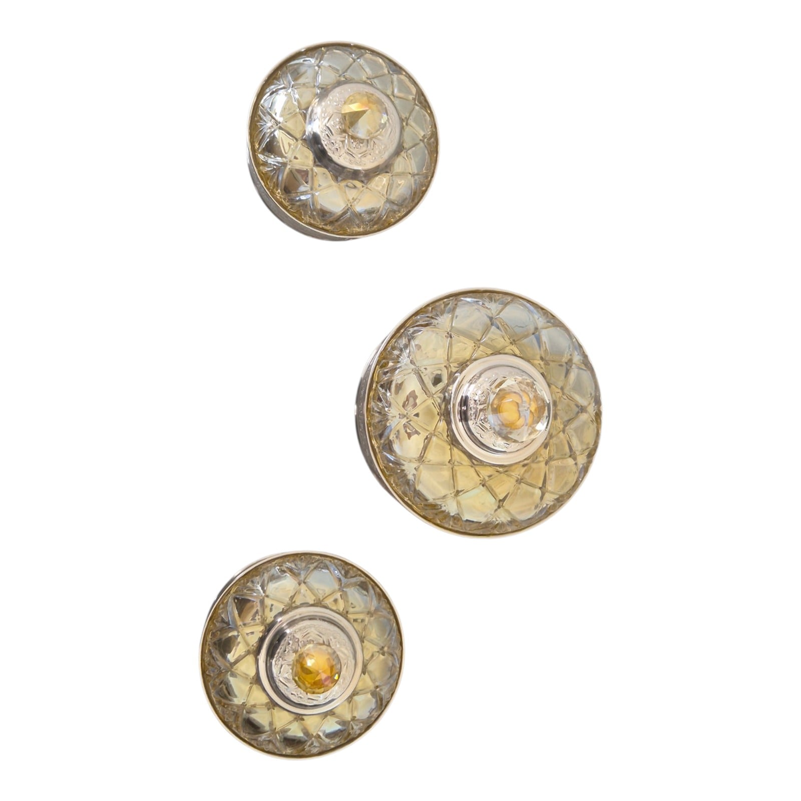 Handmade Moroccan Candy Bowl Set of 3-Silver metal and crystal glass lid with gold knob-Engraved base Bonbonniere -Luxury vintage gift .