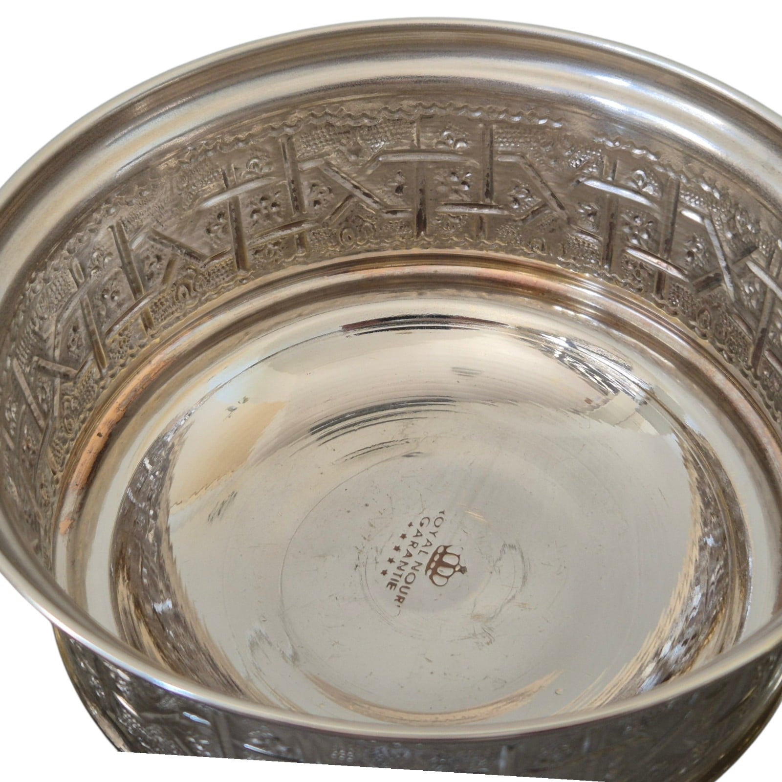 Handmade Moroccan Candy Bowl Set of 3-Silver metal and crystal glass lid with gold knob-Engraved base Bonbonniere -Luxury vintage gift .