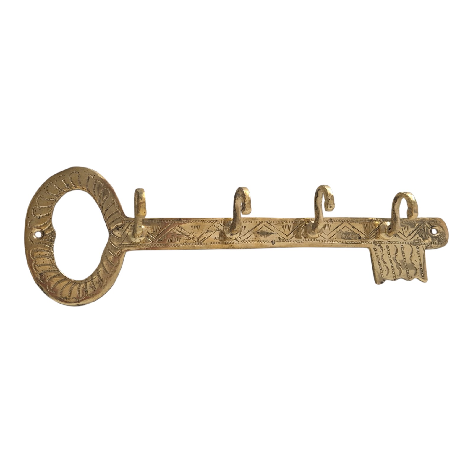 Handmade Unlacquered Brass Wall Hook Rack - Vintage Antique Style 4 Hooks.