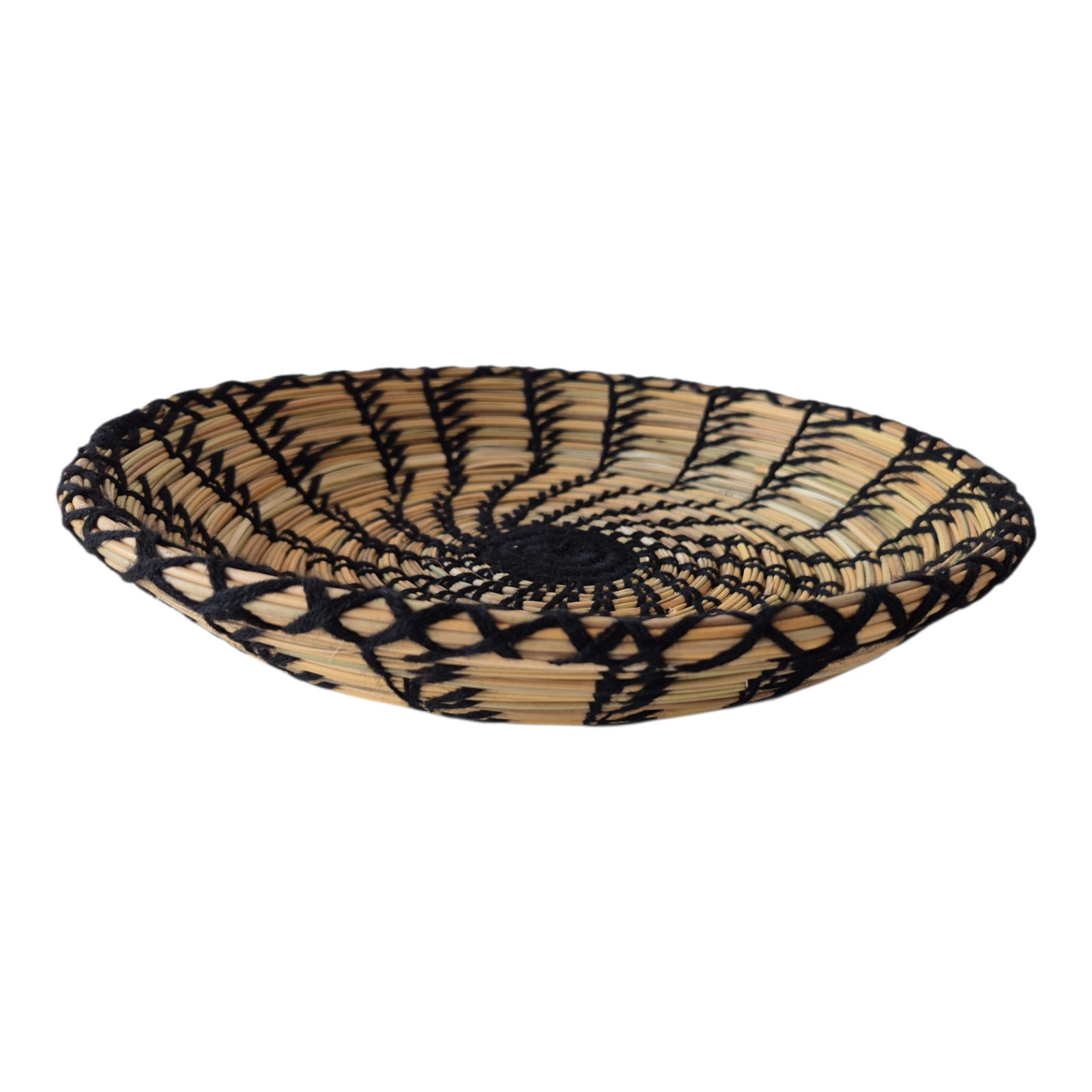 Handwoven Rattan Seagrass Basket | Decorative Boho Home Decor | Wool Thread Accent | Woven Storage Basket | Unique Eco Friendly Gift