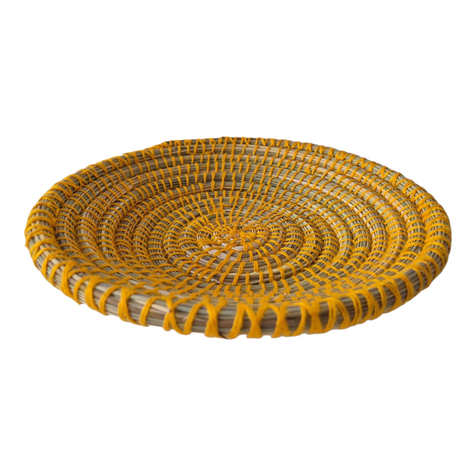 Handwoven Rattan Seagrass Basket | Decorative Boho Home Decor | Wool Thread Accent | Woven Storage Basket | Unique Eco Friendly Gift