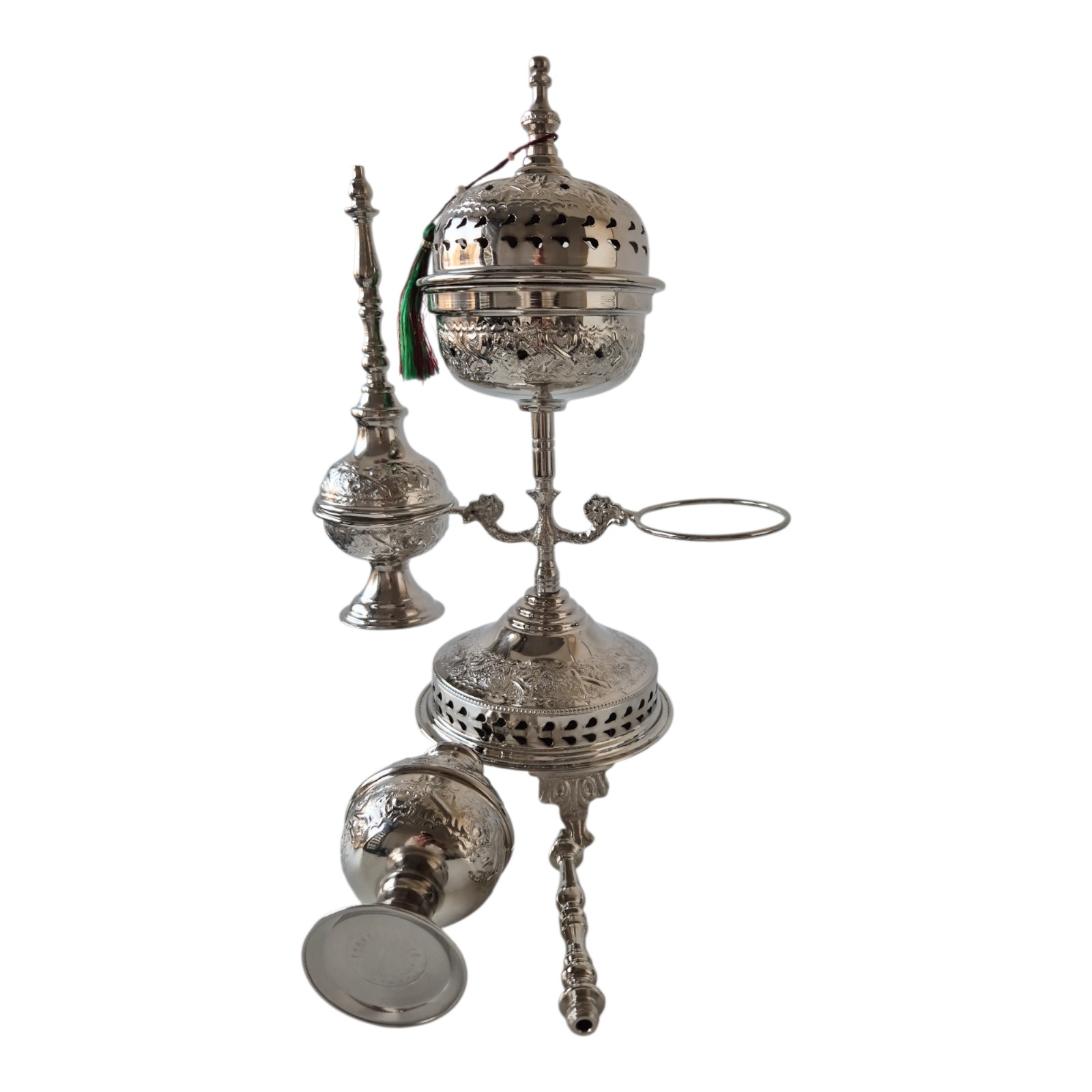 Moroccan Ritual Set 2 Handcrafted Brass Mricha Rose Water Sprinklers, Silver Fez Bakhoor Burner, Traditional Bakhoor, Unique Spiritual Gift