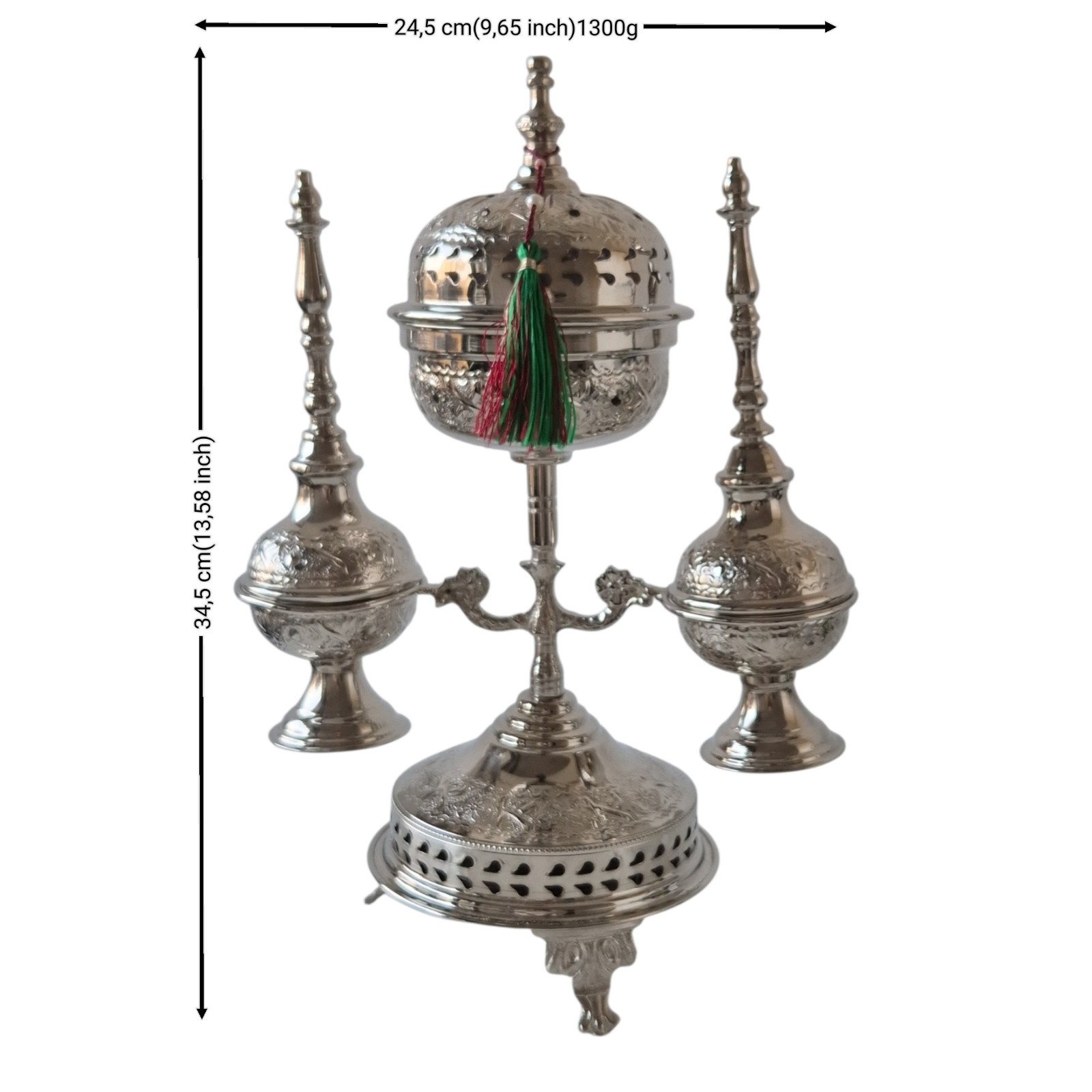 Moroccan Ritual Set 2 Handcrafted Brass Mricha Rose Water Sprinklers, Silver Fez Bakhoor Burner, Traditional Bakhoor, Unique Spiritual Gift