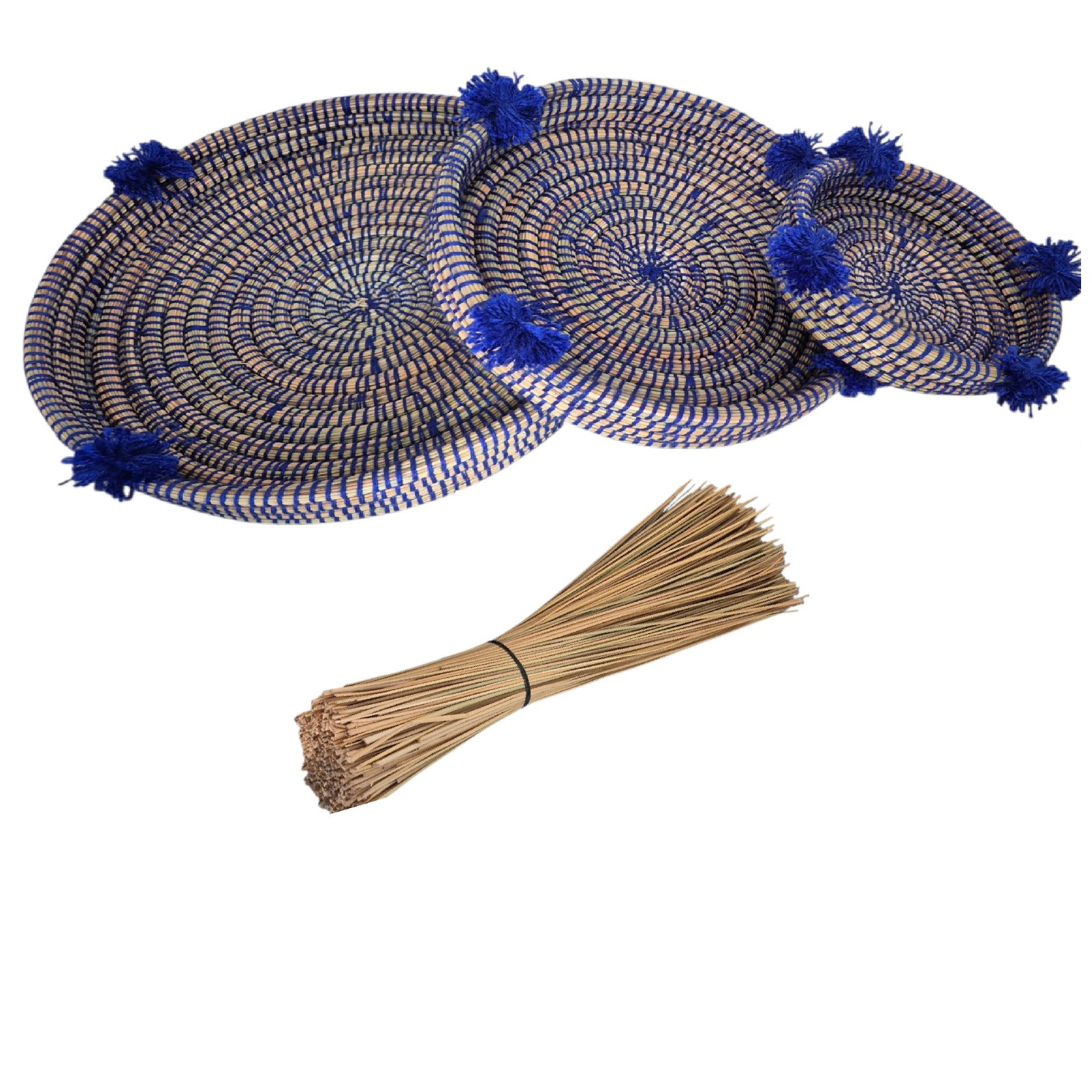 Multifunctional Boho Handwoven Round Rattan -Seagrass Trays – Set o… - 132628 Multifunctional Boho Handwoven Round Rattan -Seagrass Trays – Set of 3, Moroccan Wall Decor & Kitchen Storage.
