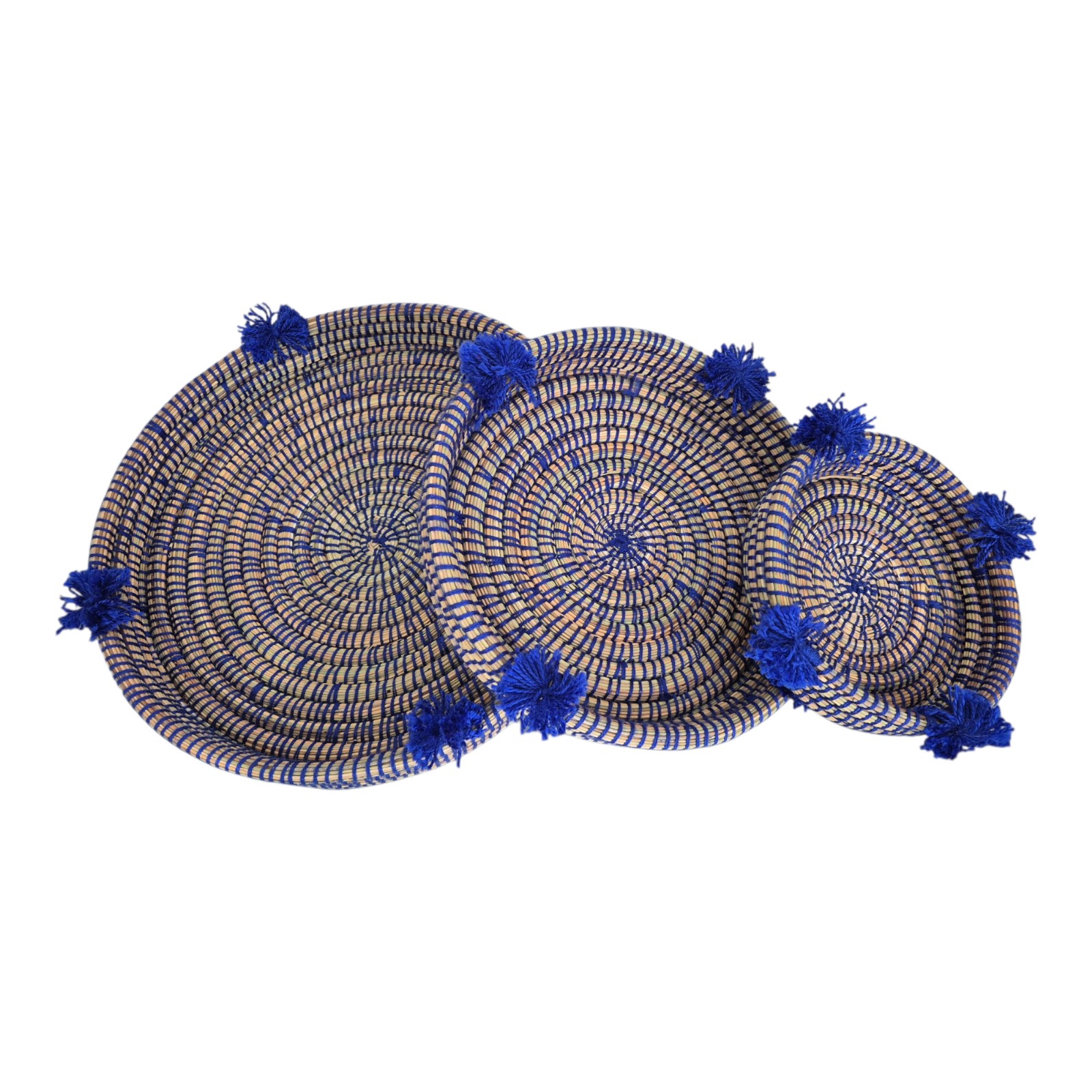 Multifunctional Boho Handwoven Round Rattan -Seagrass Trays – Set o… - 132630 Multifunctional Boho Handwoven Round Rattan -Seagrass Trays – Set of 3, Moroccan Wall Decor & Kitchen Storage.