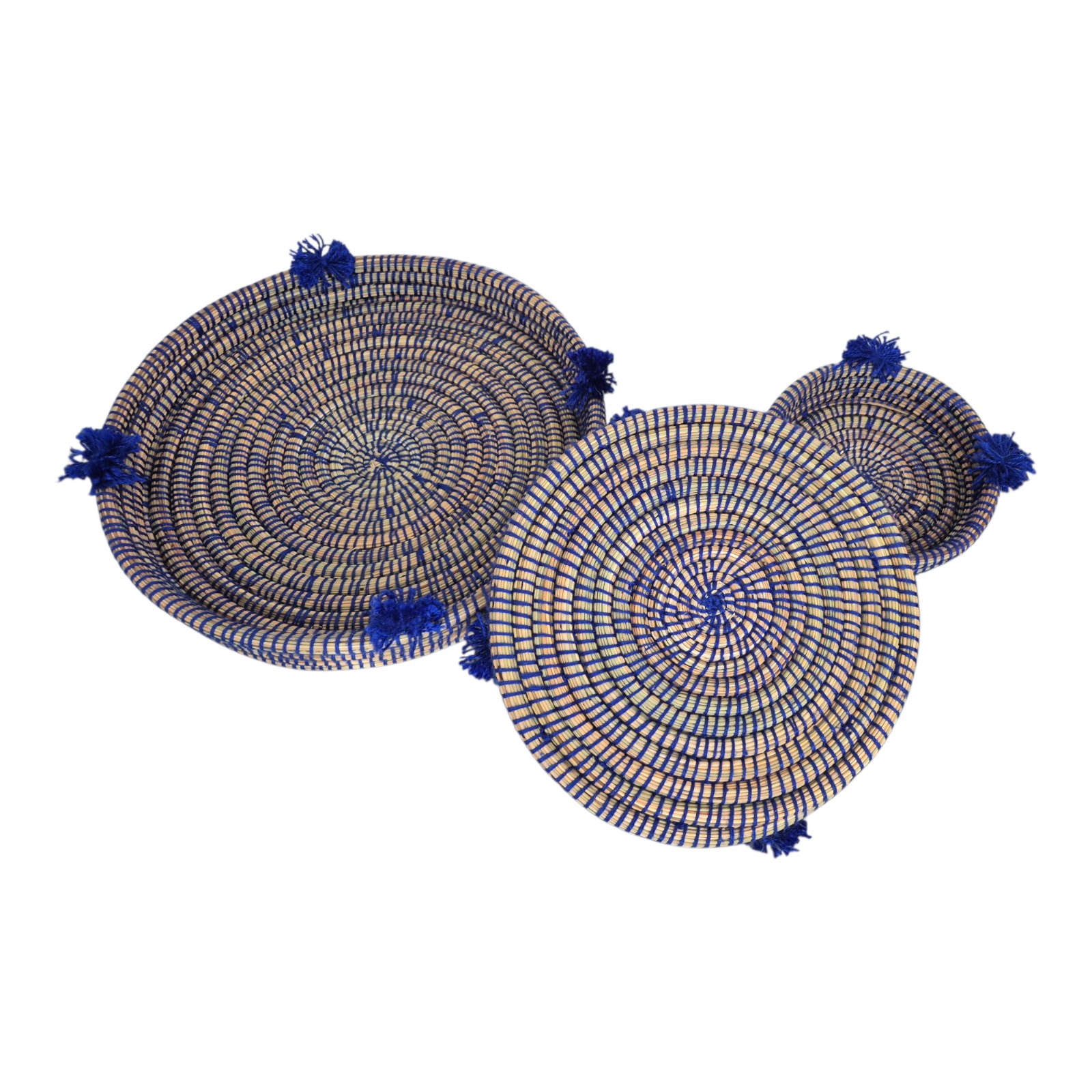 Multifunctional Boho Handwoven Round Rattan -Seagrass Trays – Set o… - 132632 Multifunctional Boho Handwoven Round Rattan -Seagrass Trays – Set of 3, Moroccan Wall Decor & Kitchen Storage.
