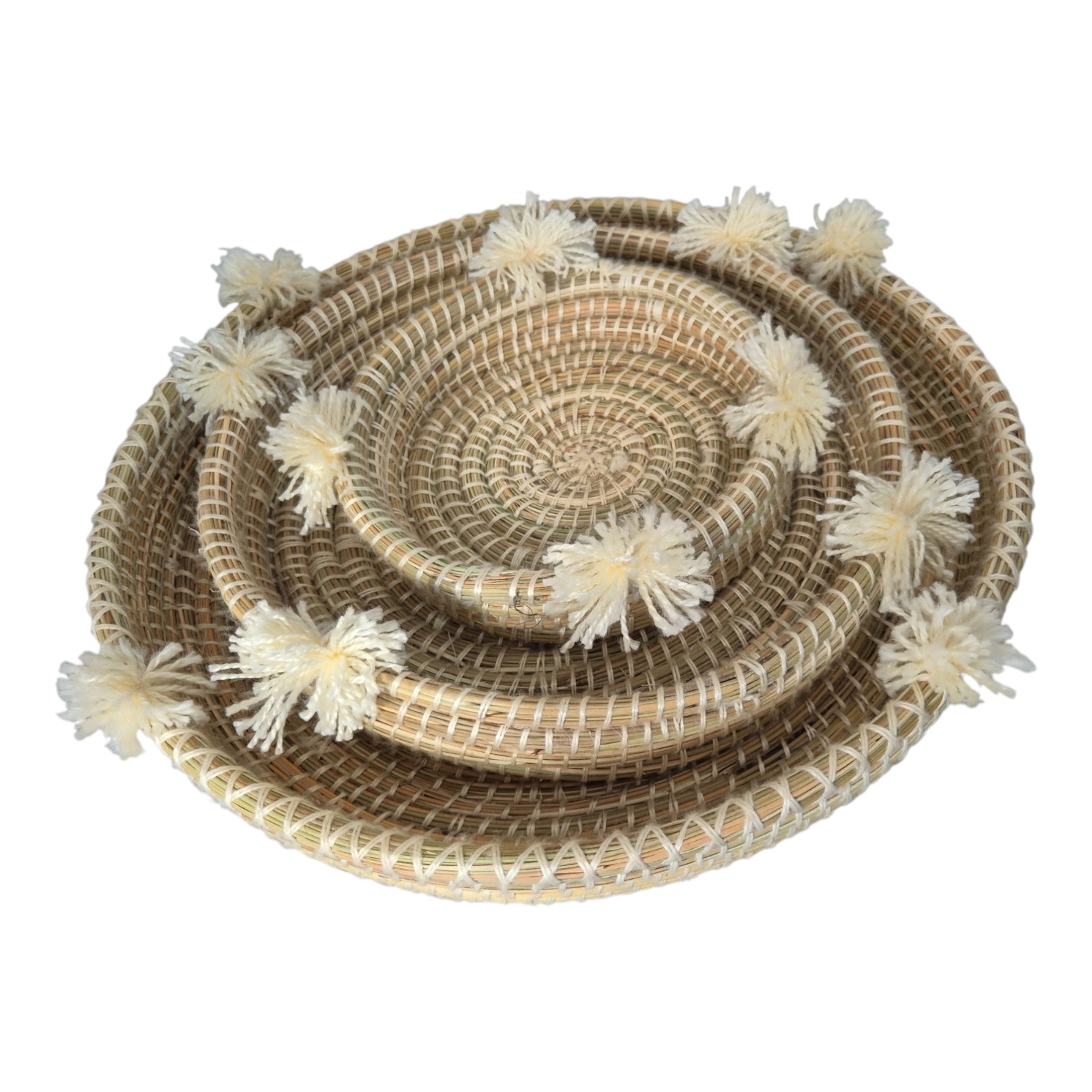 Multifunctional Boho Handwoven Round Rattan -Seagrass Trays – Set o… - 132634 Multifunctional Boho Handwoven Round Rattan -Seagrass Trays – Set of 3, Moroccan Wall Decor & Kitchen Storage.