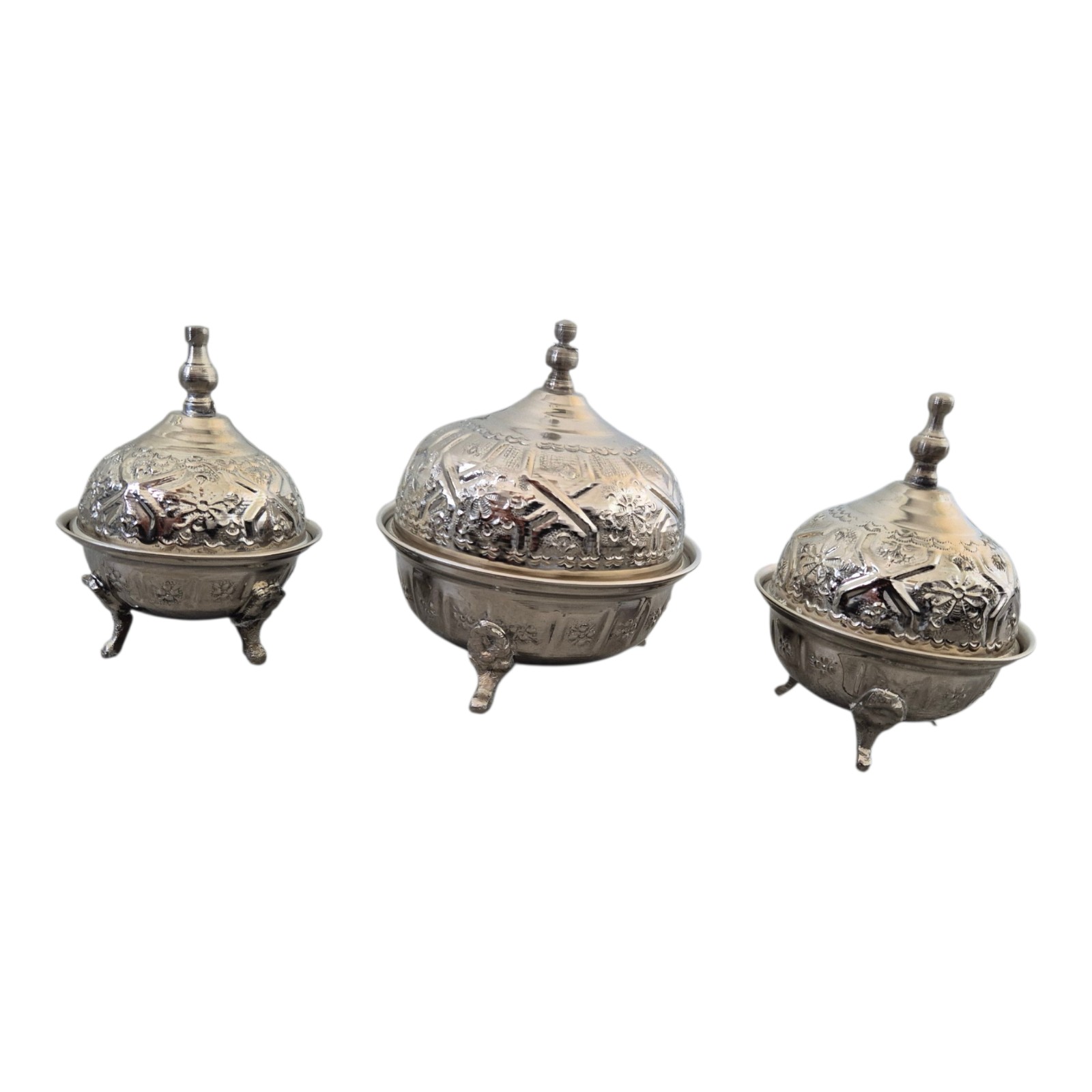 Set of 4 Handmade Moroccan Sugar Bowls with Lid – Silver Plated Bra… - 132049 Set of 4 Handmade Moroccan Sugar Bowls with Lid – Silver Plated Brass – Andalusian Tea Container – Vintage Decor.