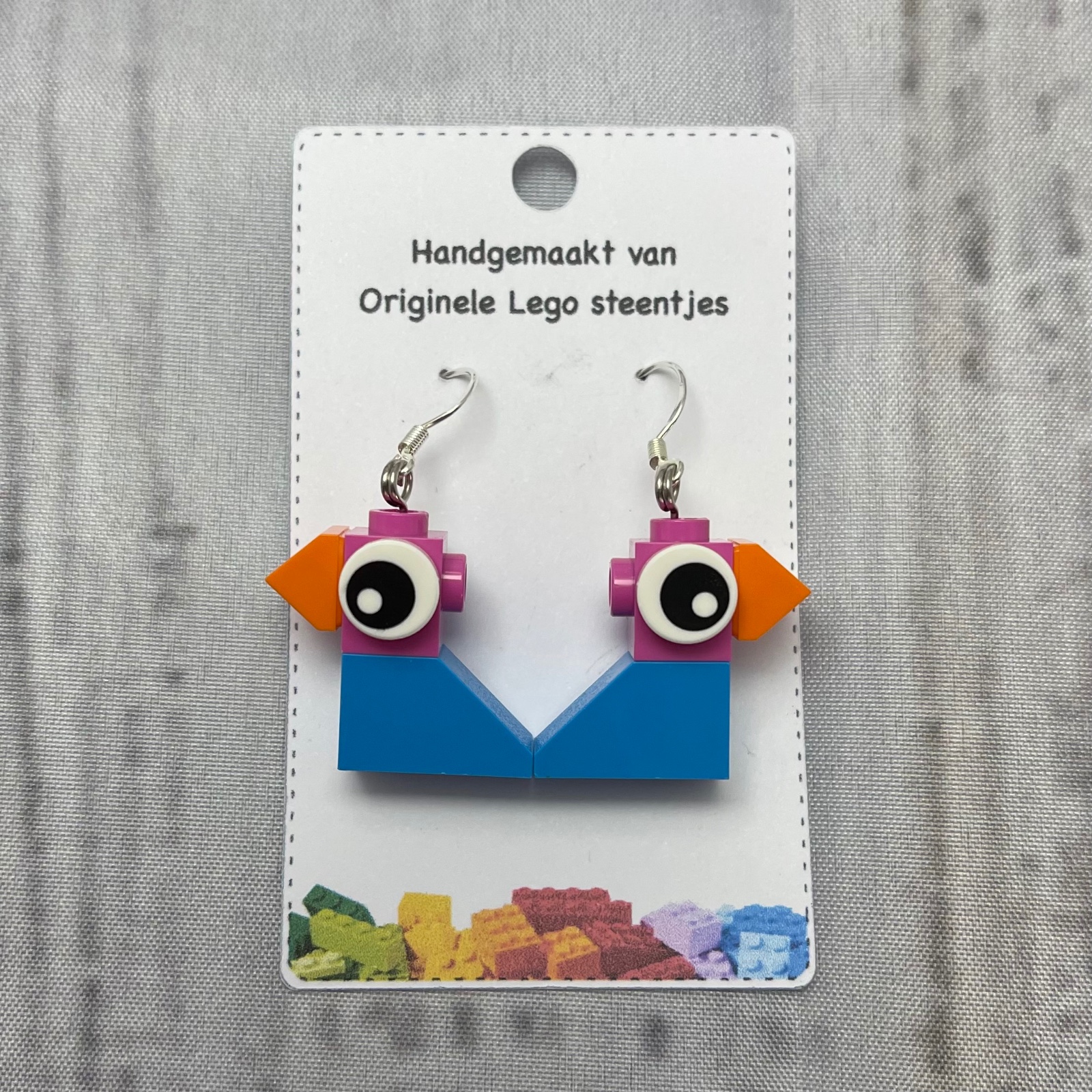 LEGO oorbellen Vogeltjes - blauw roze