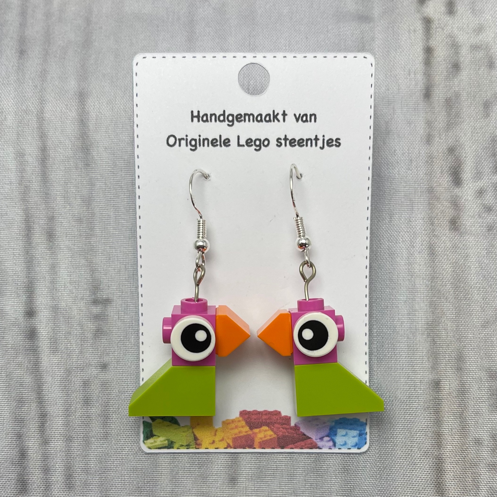 LEGO oorbellen Vogeltjes - groen roze