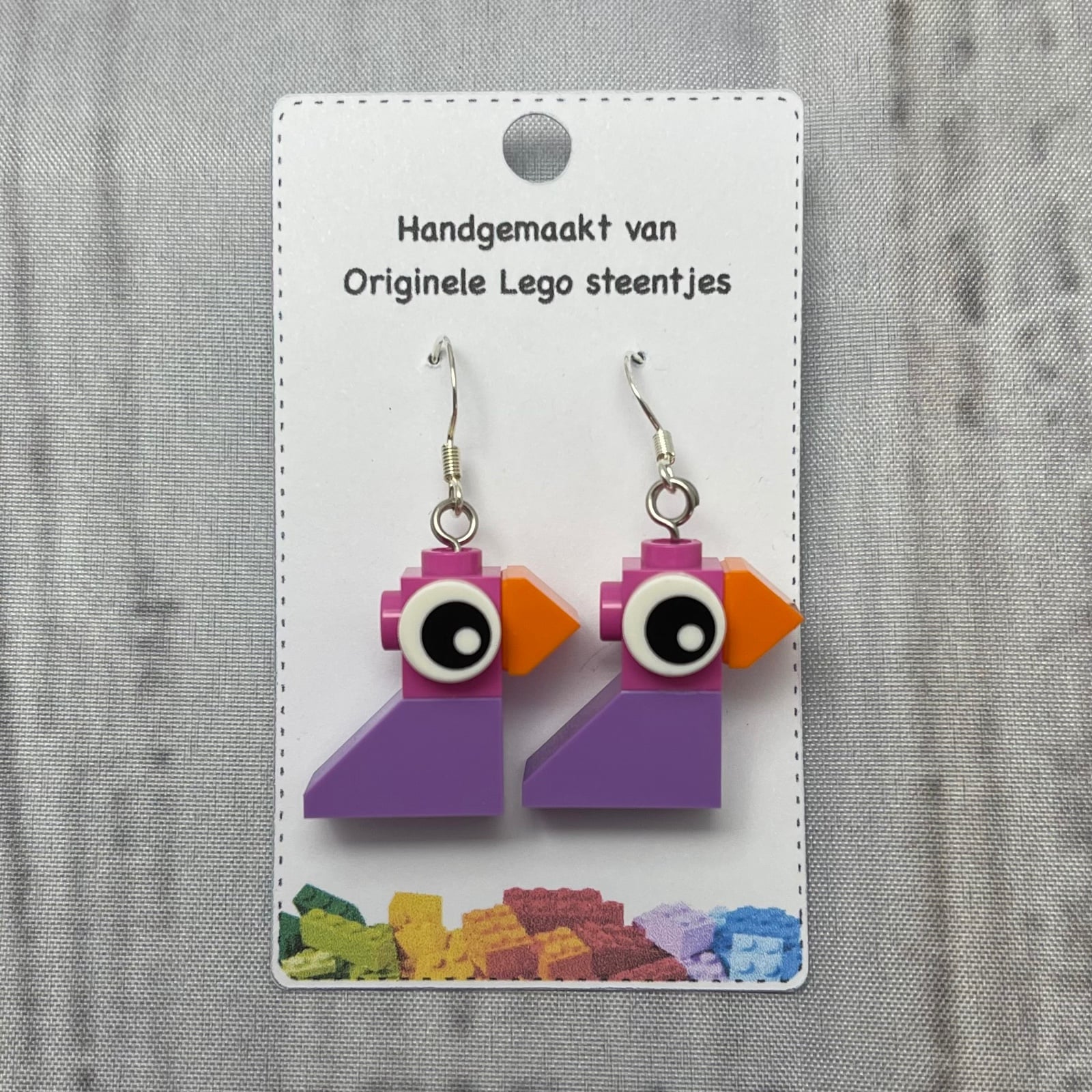 LEGO oorbellen Vogeltjes - lila - roze