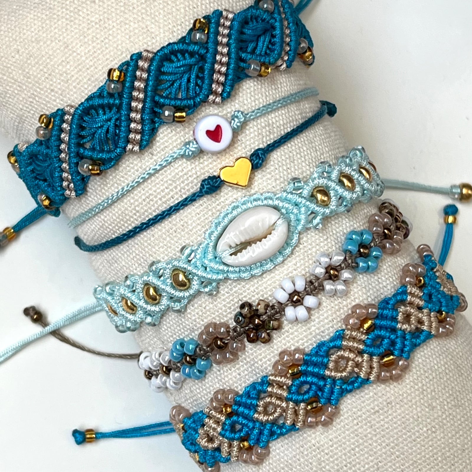 Macramé armband blauw-beige - 142526 Macramé armband blauw-beige