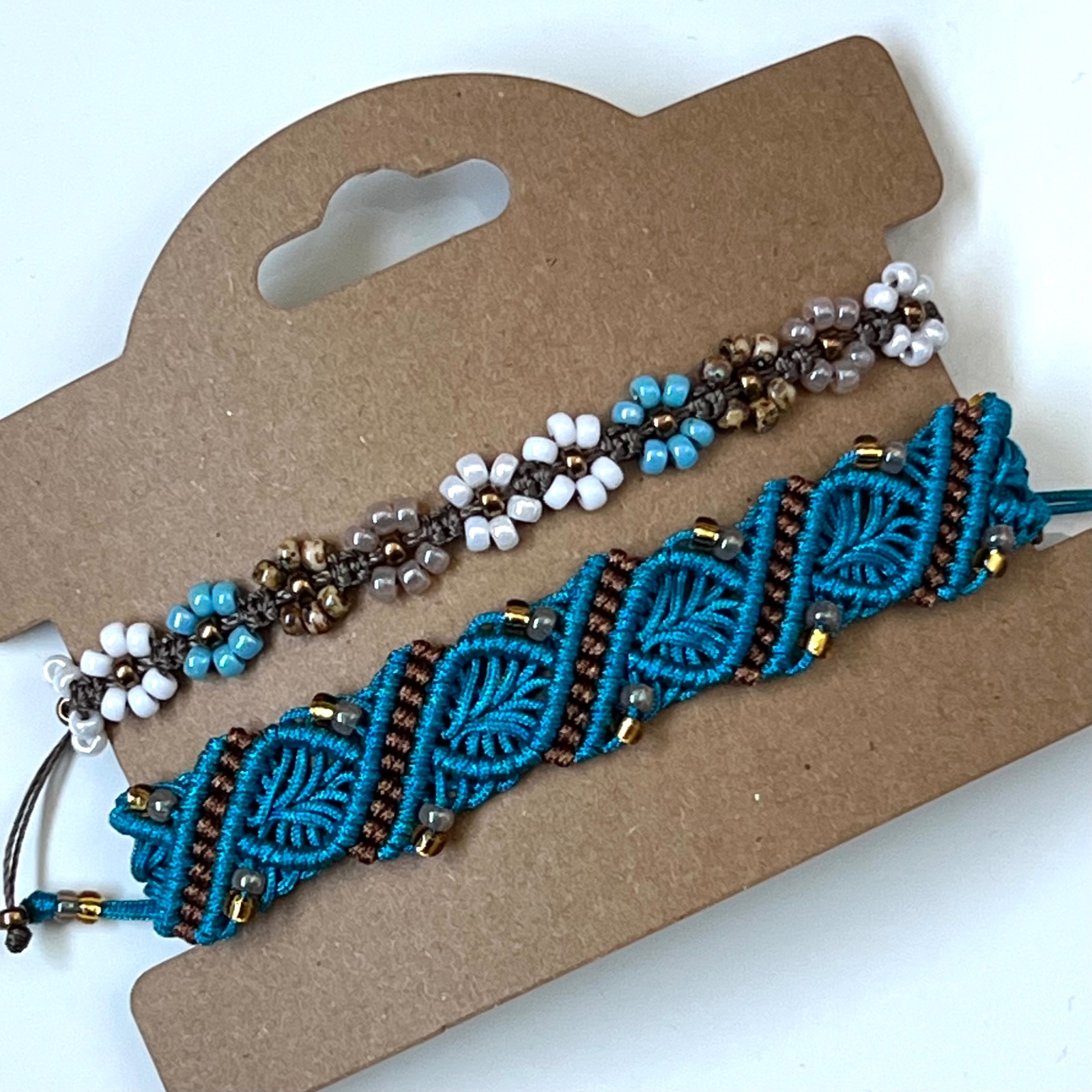 Macramé armband blauw-bruin - 140204 Macramé armband blauw-bruin