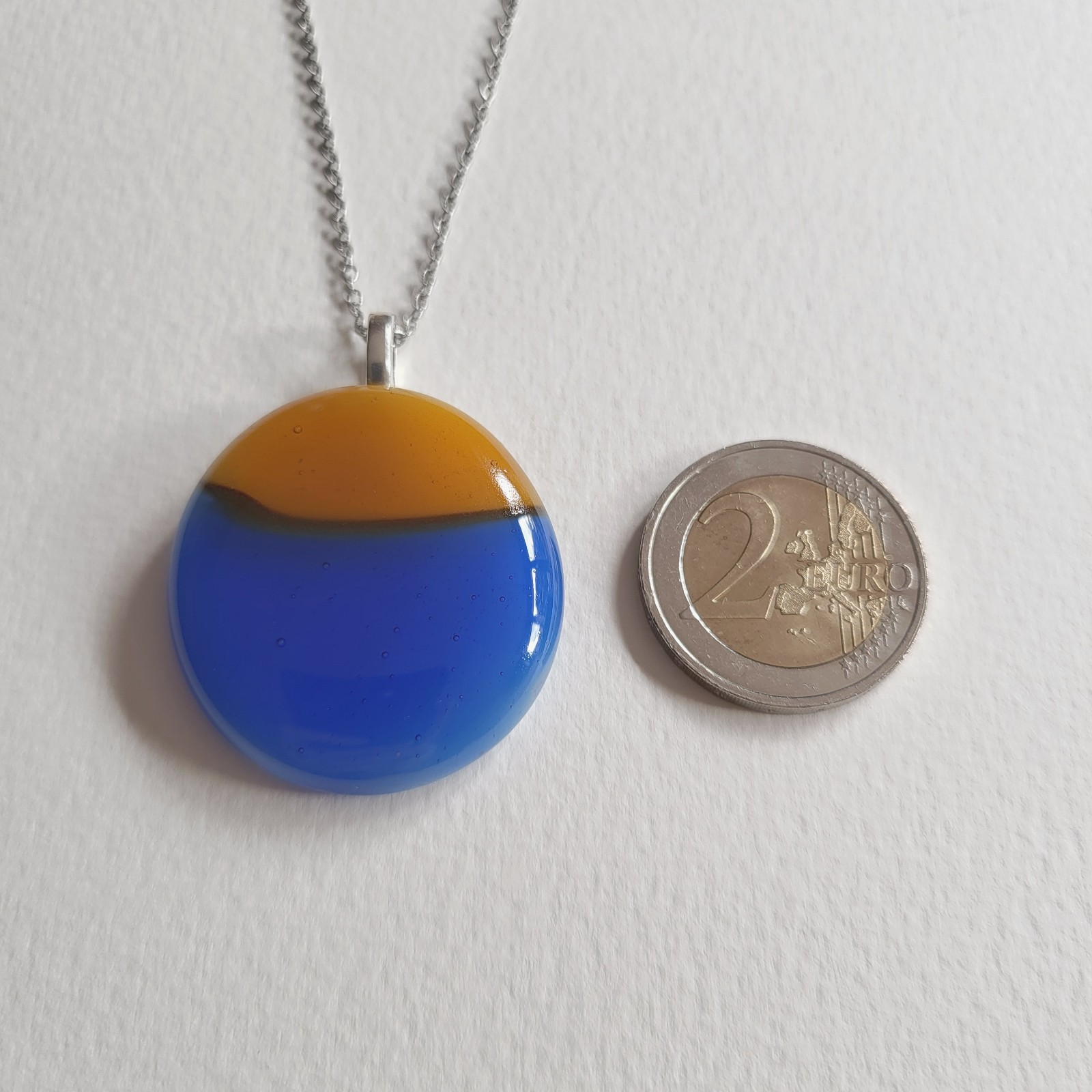 Gouden Zonsondergang- RVS ketting met uniek glas hanger - 146799 Gouden Zonsondergang- RVS ketting met uniek glas hanger