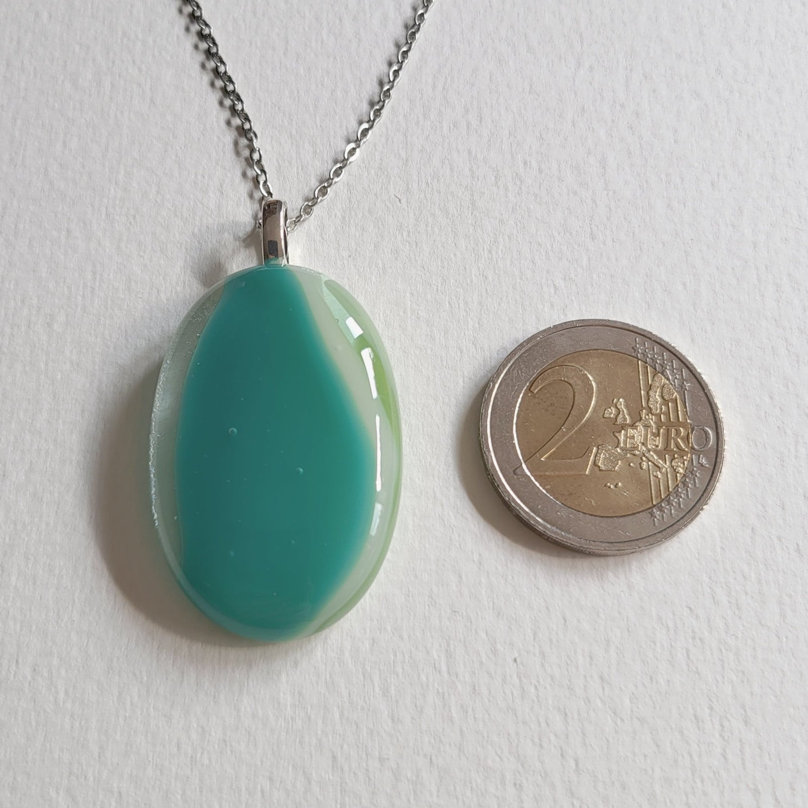 Kustbeweging - RVS ketting met uniek glas hanger - 146875 Kustbeweging - RVS ketting met uniek glas hanger