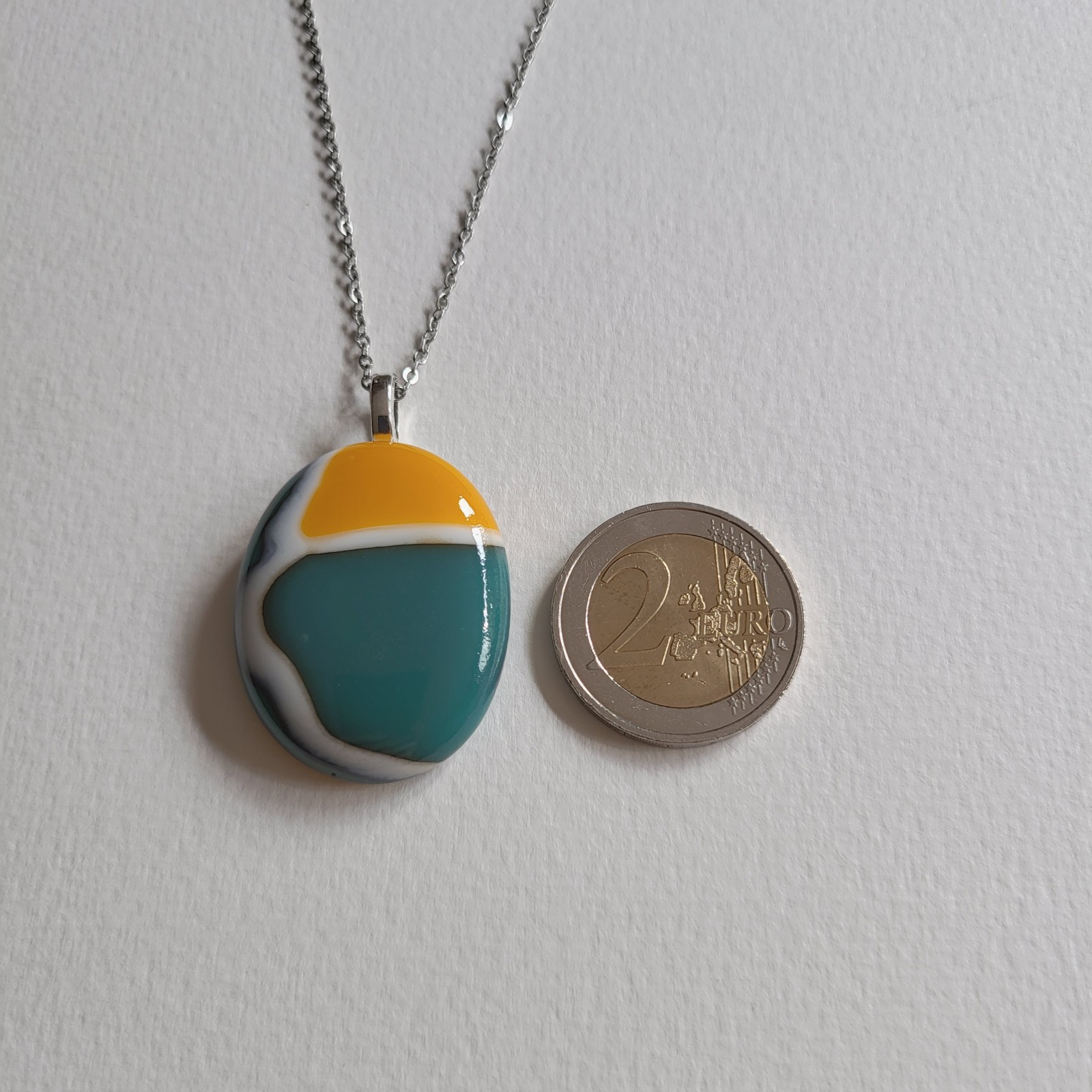 Oceaan Zon - RVS ketting met uniek glas hanger - 146779 Oceaan Zon - RVS ketting met uniek glas hanger