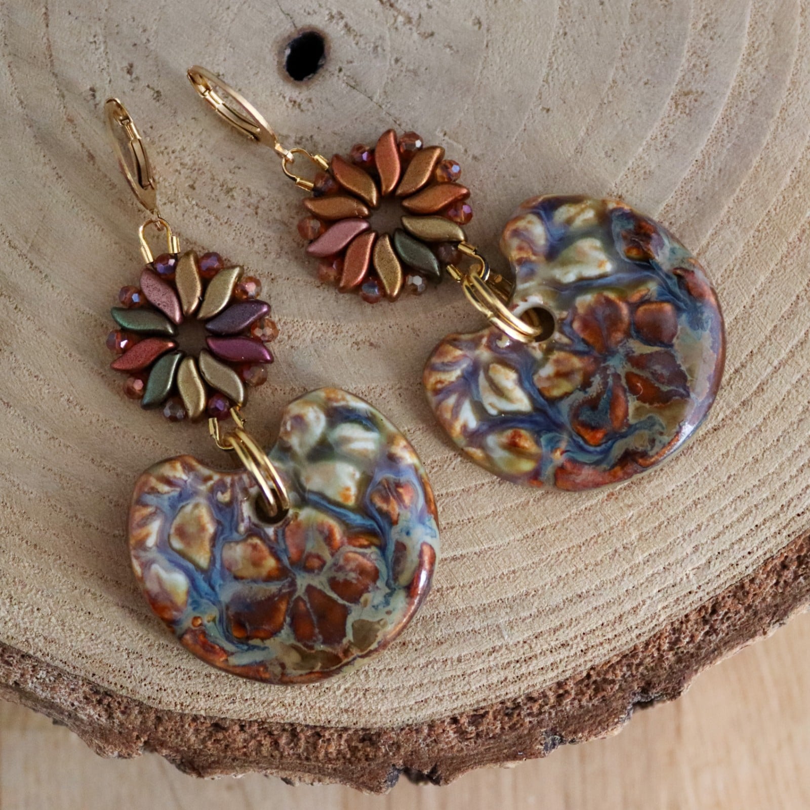Ancient Treasures & Bohemian Soul, artistieke oorbellen met keramisch… - 153843 Ancient Treasures & Bohemian Soul, artistieke oorbellen met keramische hangers