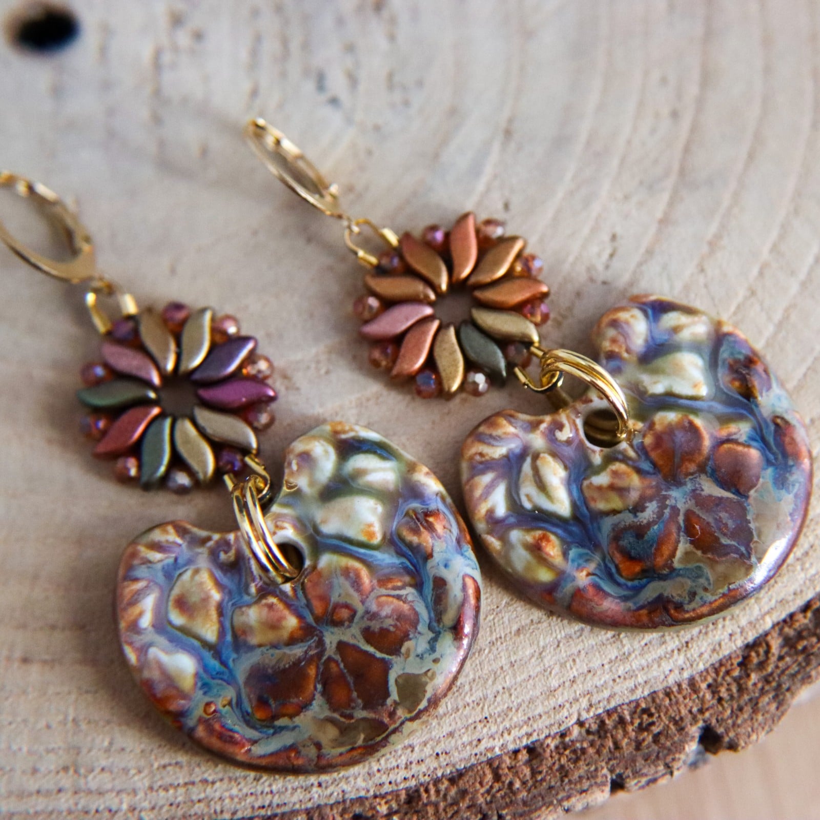 Ancient Treasures & Bohemian Soul, artistieke oorbellen met keramisch… - 153851 Ancient Treasures & Bohemian Soul, artistieke oorbellen met keramische hangers