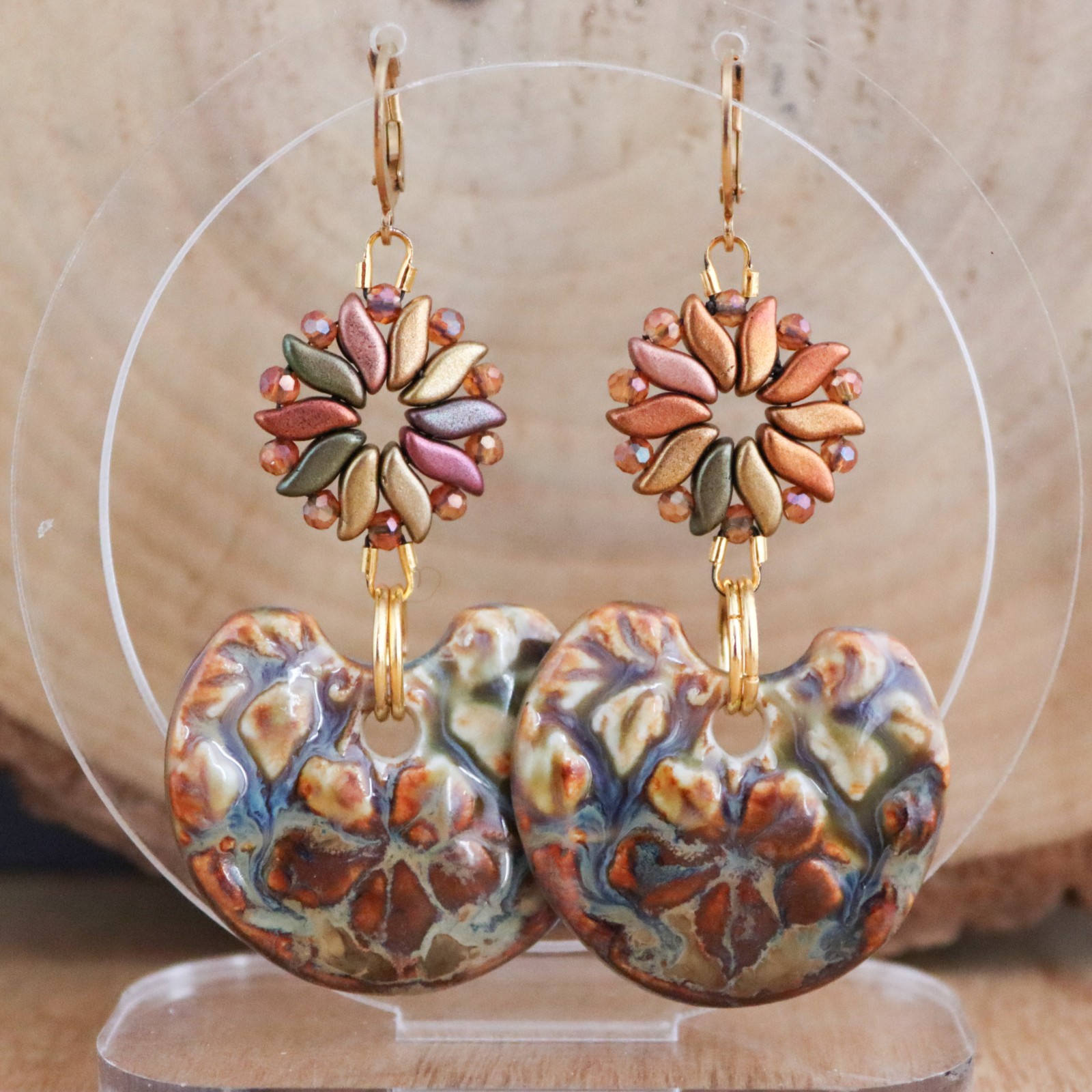 Ancient Treasures & Bohemian Soul, artistieke oorbellen met keramisch… - 153856 Ancient Treasures & Bohemian Soul, artistieke oorbellen met keramische hangers