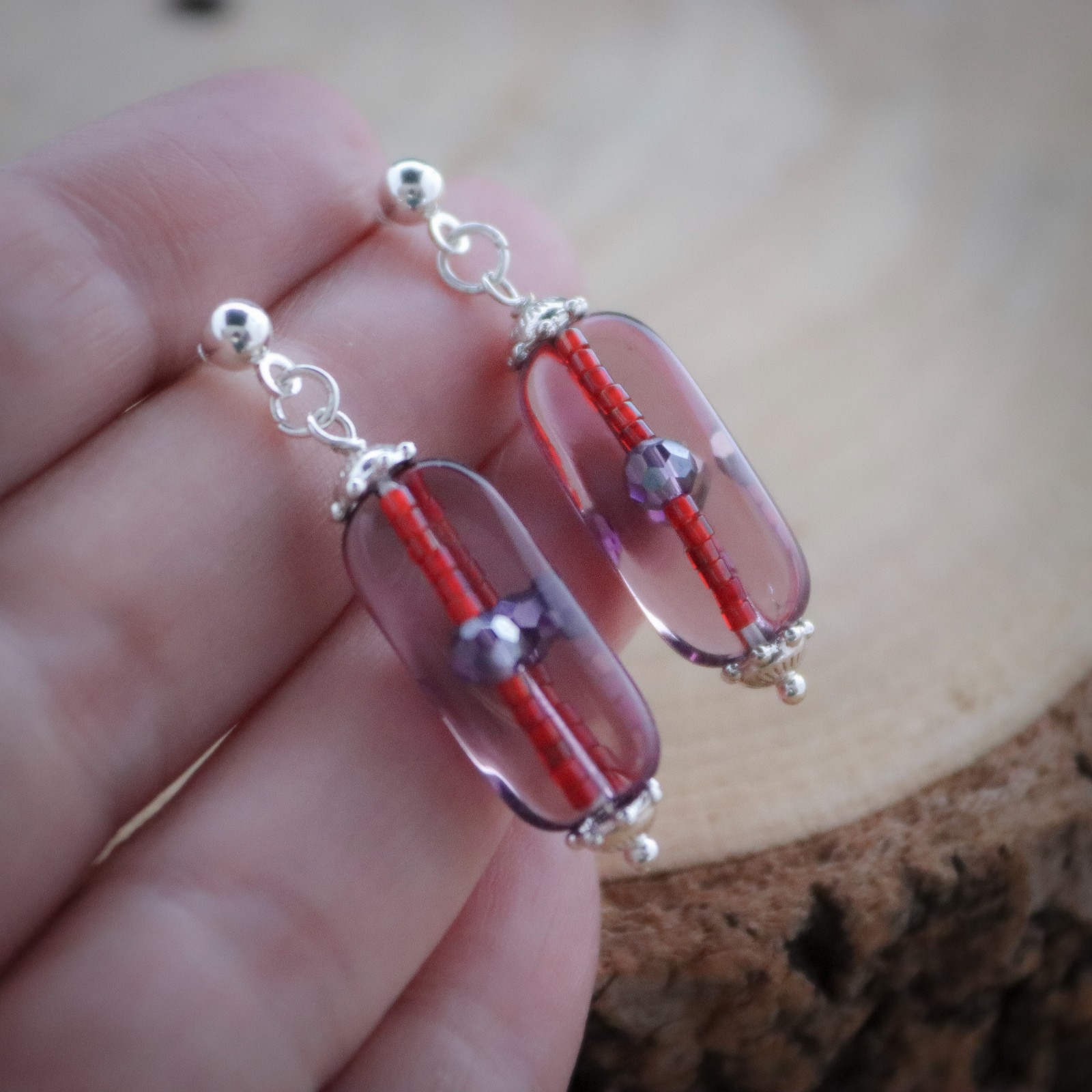 Passievol & Avant-Garde, sieradenset met handgemaakte glaskunst in paars en rood