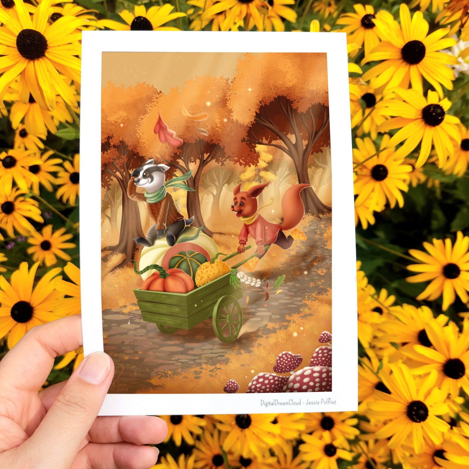 Rollende pompoenen das en eekhoorn art print home decor kinderkamer. … - 152257 Rollende pompoenen das en eekhoorn art print home decor kinderkamer. 21x14,8 cm (8,2x5,8 in)