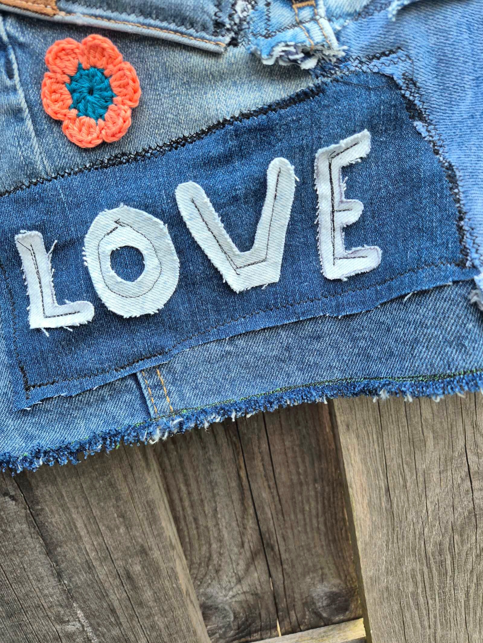 Freedom & Love – One of a Kind Upcycled Denim Festival Jacket - 154599 Freedom & Love – One of a Kind Upcycled Denim Festival Jacket