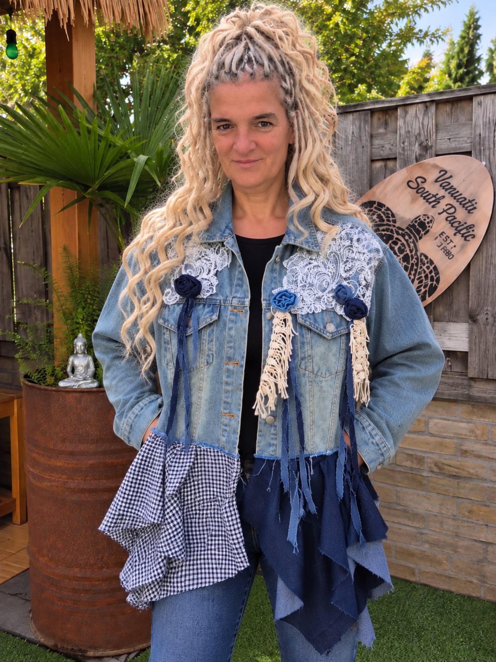 Boho Lace Denim Jacket – One of a Kind - 154369 Boho Lace Denim Jacket – One of a Kind