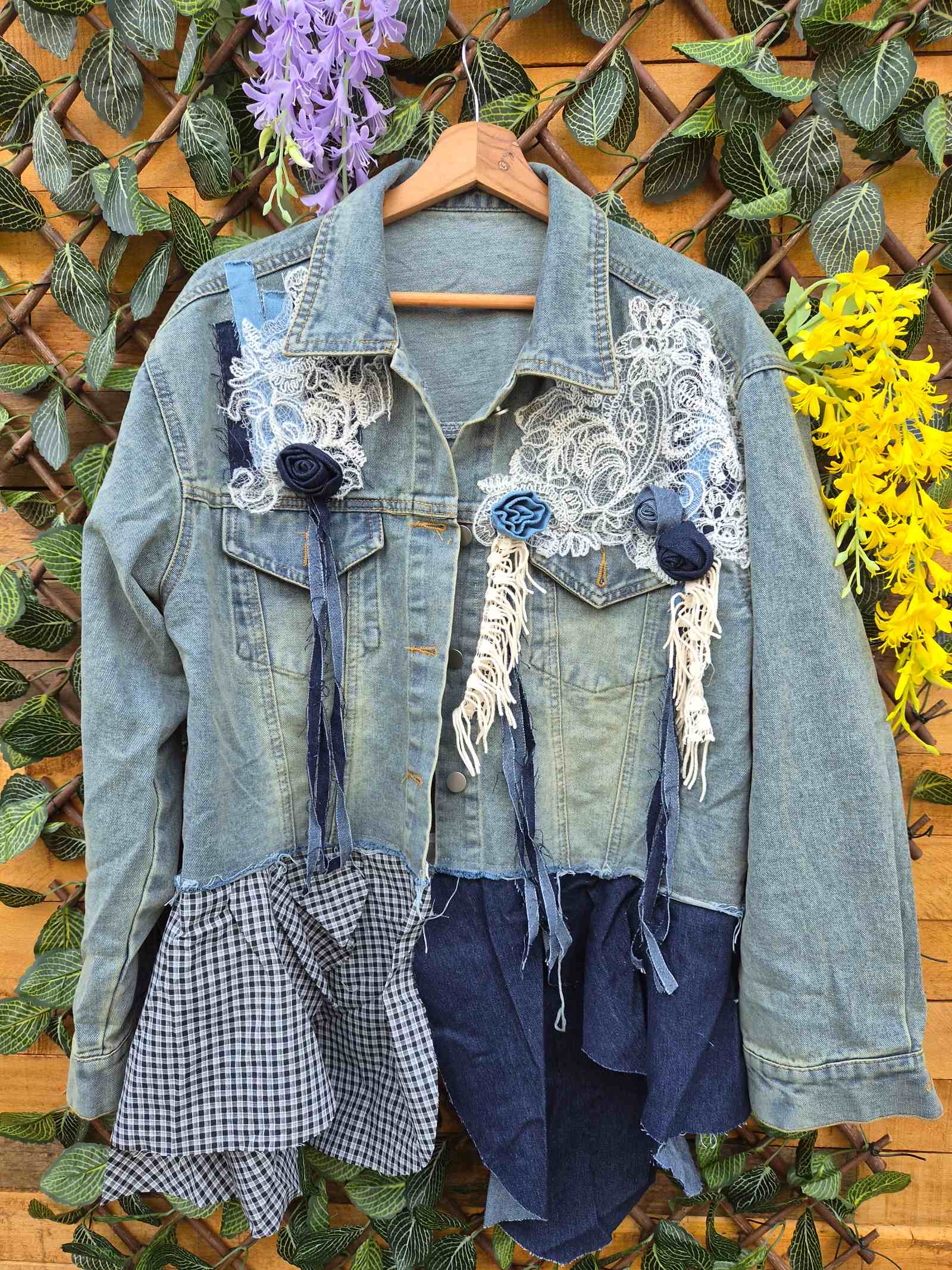 Boho Lace Denim Jacket – One of a Kind - 154372 Boho Lace Denim Jacket – One of a Kind