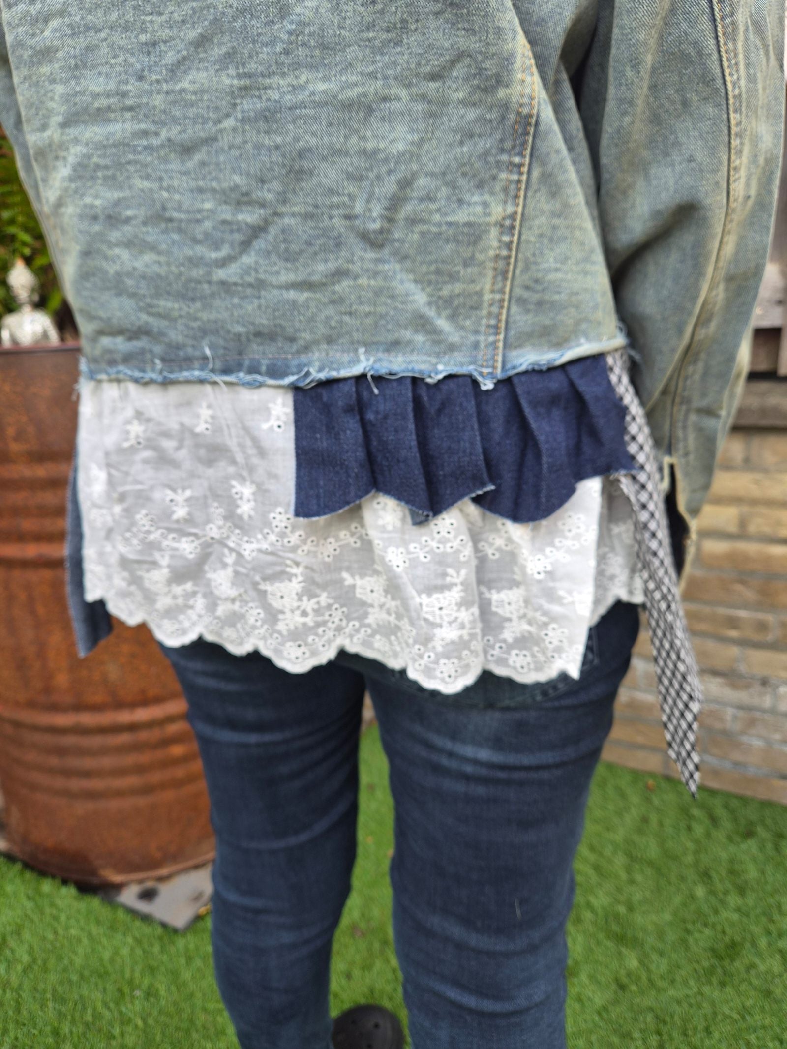 Boho Lace Denim Jacket – One of a Kind - 154378 Boho Lace Denim Jacket – One of a Kind