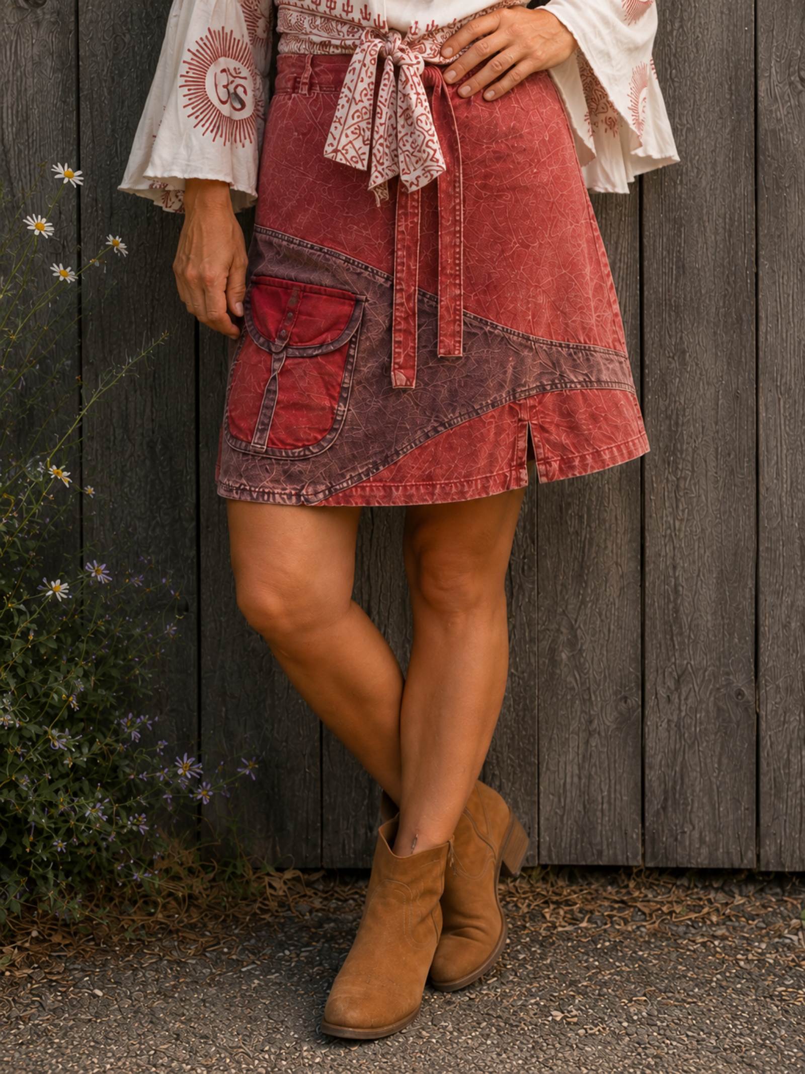 Boho Patchwork Korte Rok – 100% Katoen – Festival Style
