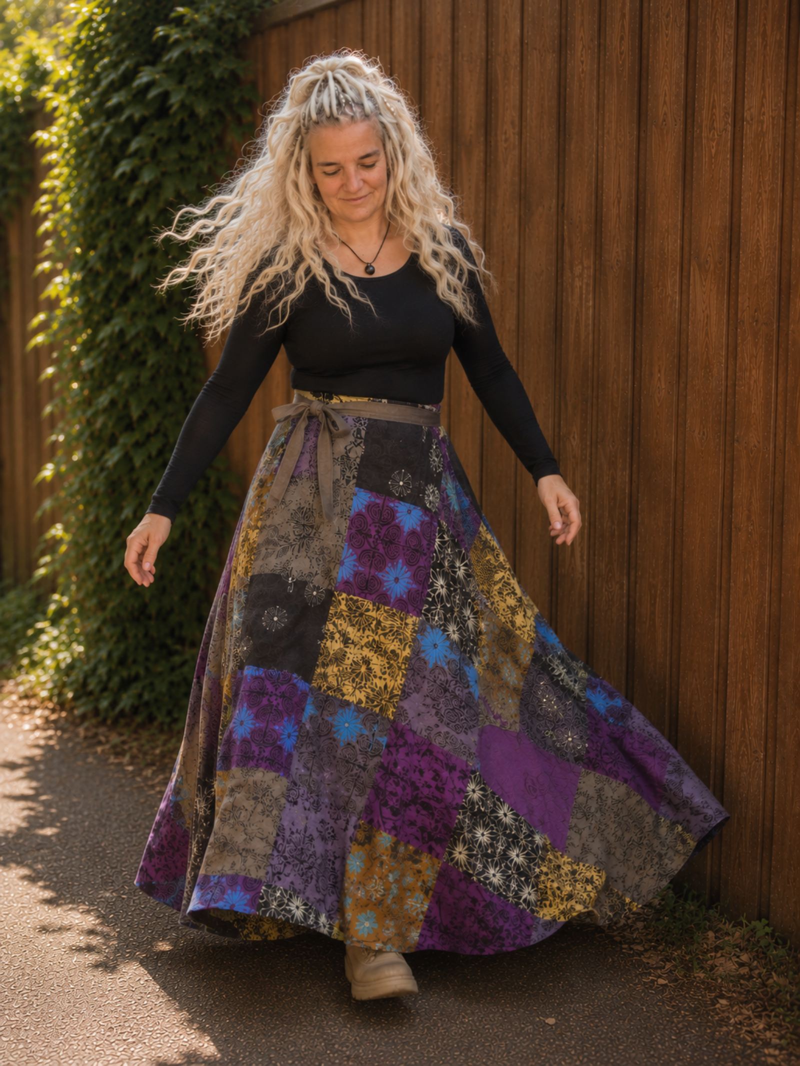 Boho Patchwork Wrap Rok Paars ā 100% Katoen | Handmade in Nepal - 154395 Boho Patchwork Wrap Rok Paars ā 100% Katoen | Handmade in Nepal