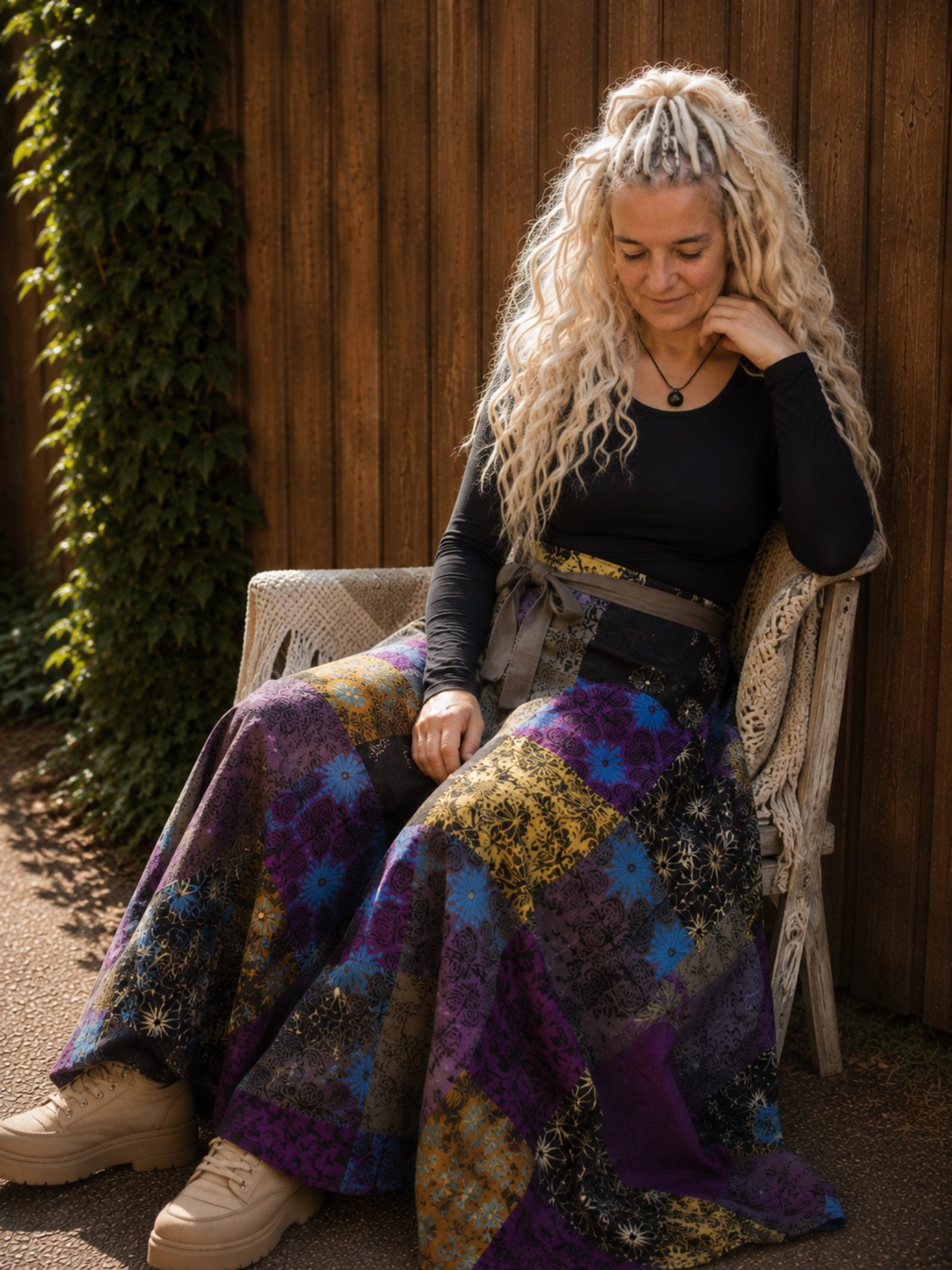Boho Patchwork Wrap Rok Paars ā 100% Katoen | Handmade in Nepal - 154397 Boho Patchwork Wrap Rok Paars ā 100% Katoen | Handmade in Nepal