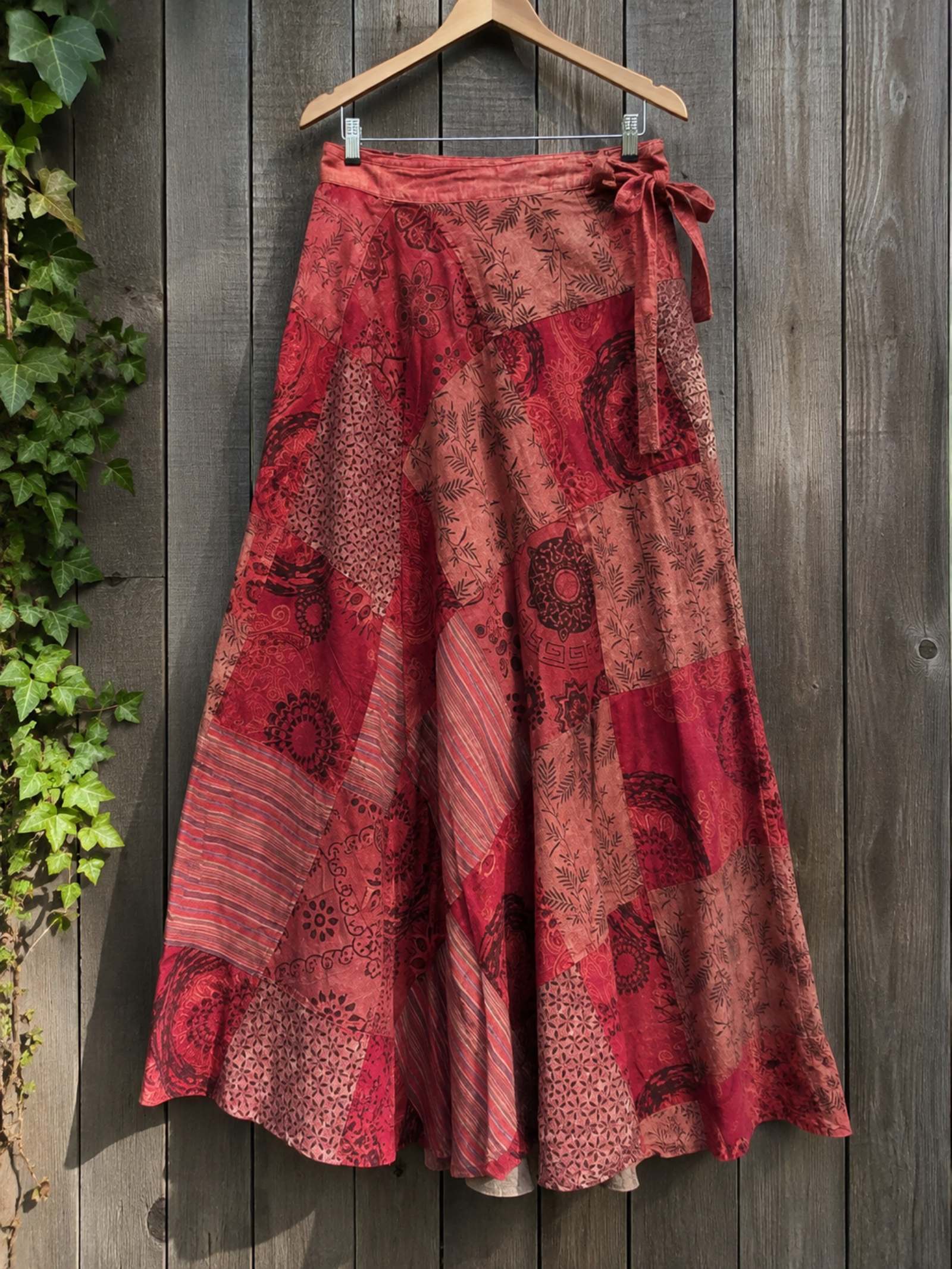 Boho Wrap Rok Rood â Patchwork Maxi Rok â 100% Katoen - 154380 Boho Wrap Rok Rood â Patchwork Maxi Rok â 100% Katoen