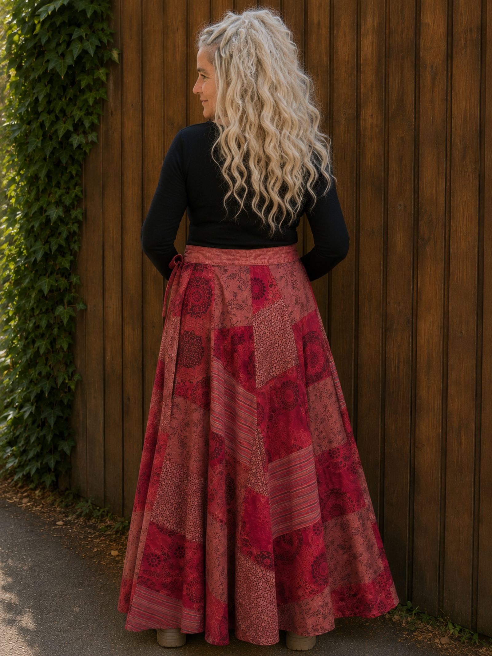 Boho Wrap Rok Rood â Patchwork Maxi Rok â 100% Katoen - 154381 Boho Wrap Rok Rood â Patchwork Maxi Rok â 100% Katoen