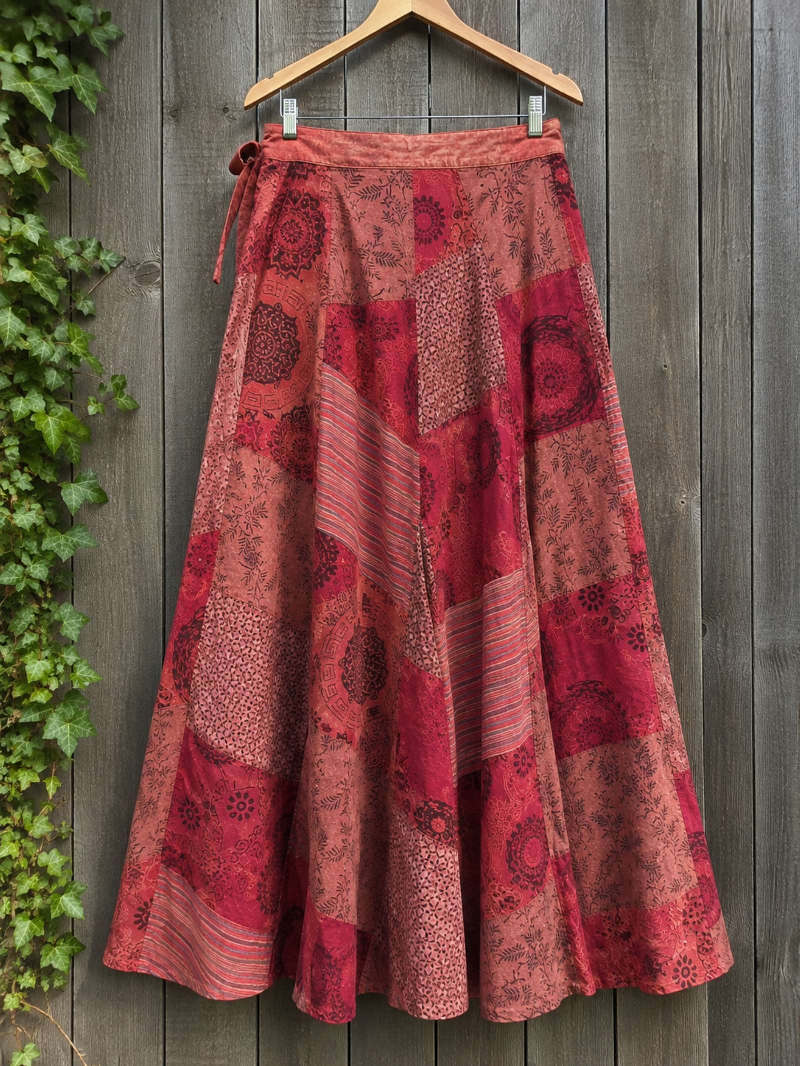 Boho Wrap Rok Rood â Patchwork Maxi Rok â 100% Katoen - 154382 Boho Wrap Rok Rood â Patchwork Maxi Rok â 100% Katoen