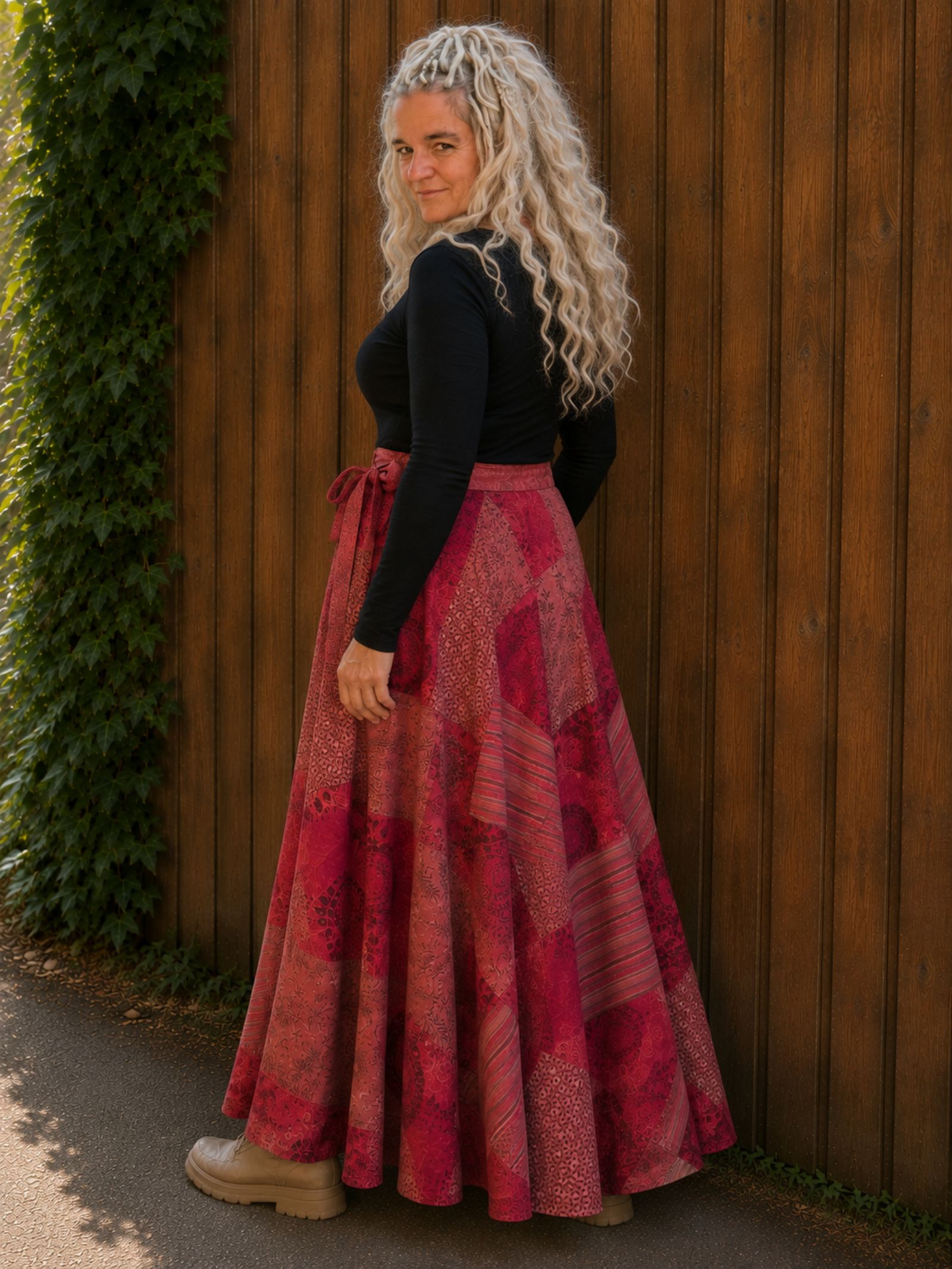 Boho Wrap Rok Rood â Patchwork Maxi Rok â 100% Katoen - 154384 Boho Wrap Rok Rood â Patchwork Maxi Rok â 100% Katoen