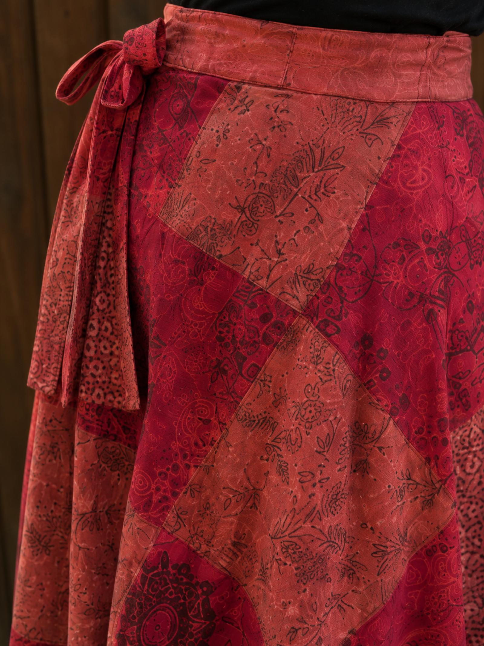 Boho Wrap Rok Rood â Patchwork Maxi Rok â 100% Katoen - 154391 Boho Wrap Rok Rood â Patchwork Maxi Rok â 100% Katoen