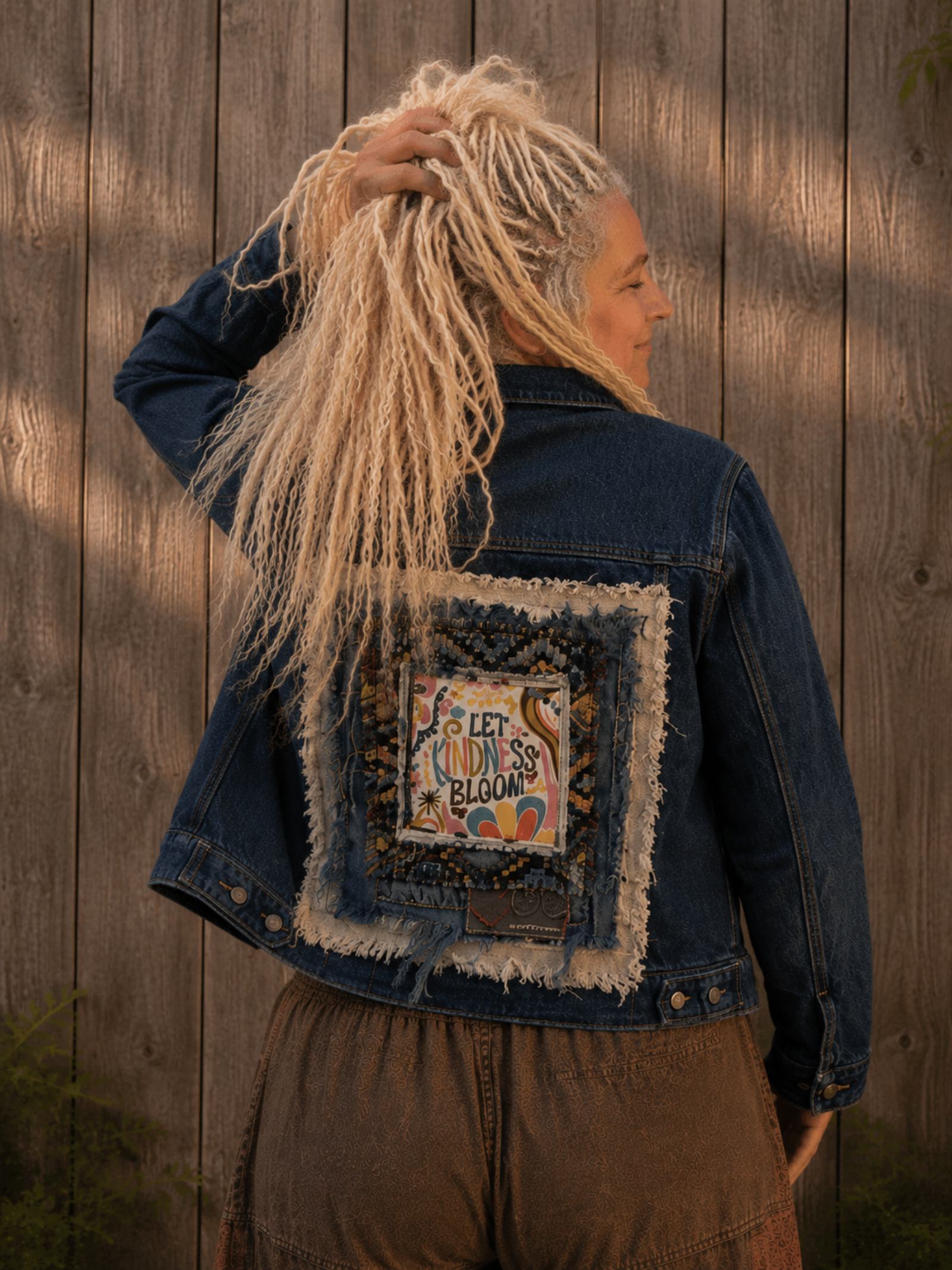 Let Kindness Bloom – One of a Kind Upcycled Denim Jacket - 154604 Let Kindness Bloom – One of a Kind Upcycled Denim Jacket